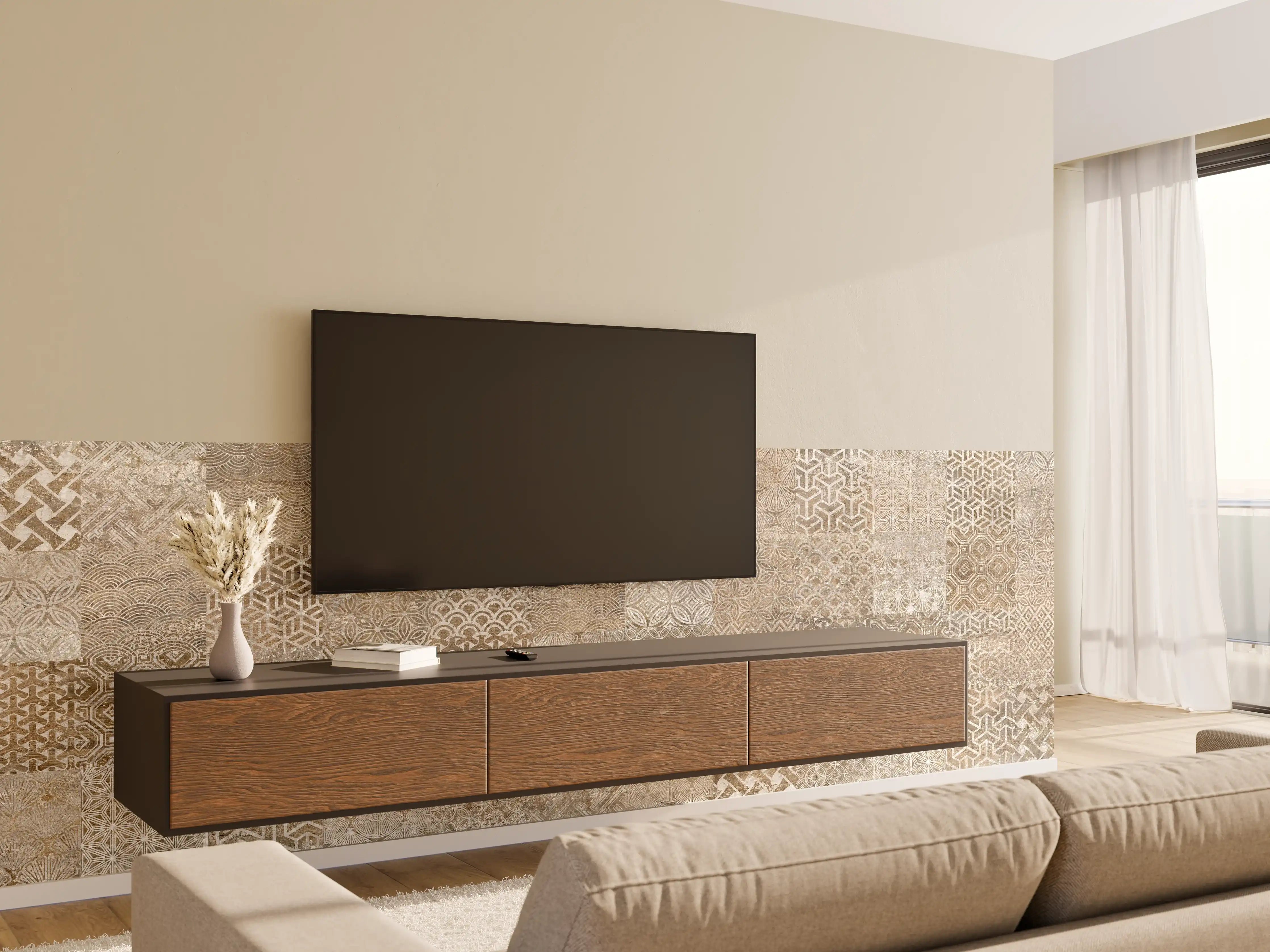 Wandverkleidung Wohnzimmer - Vintage-Fliesenmuster