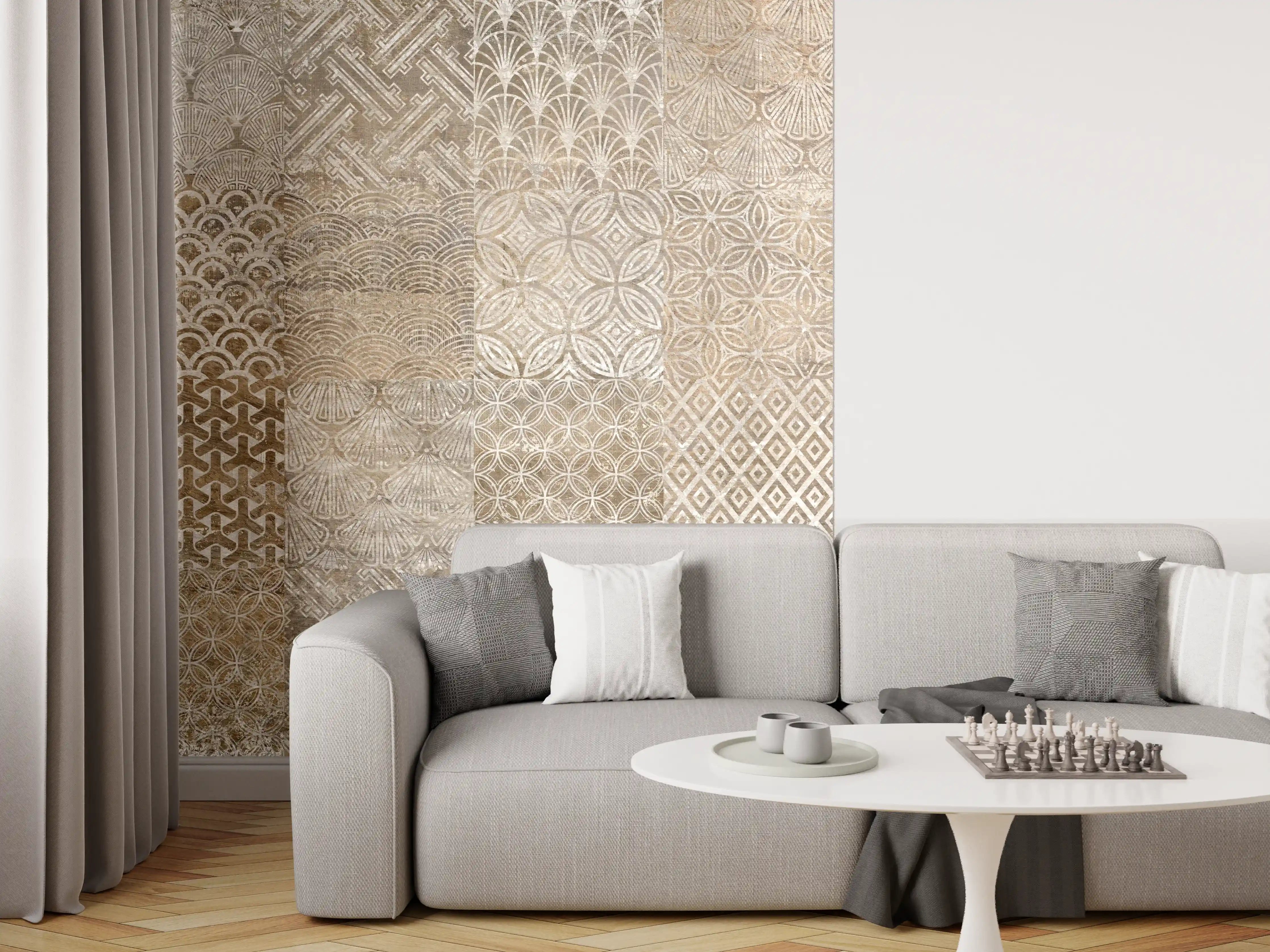 Wandverkleidung Wohnzimmer - Vintage-Fliesenmuster
