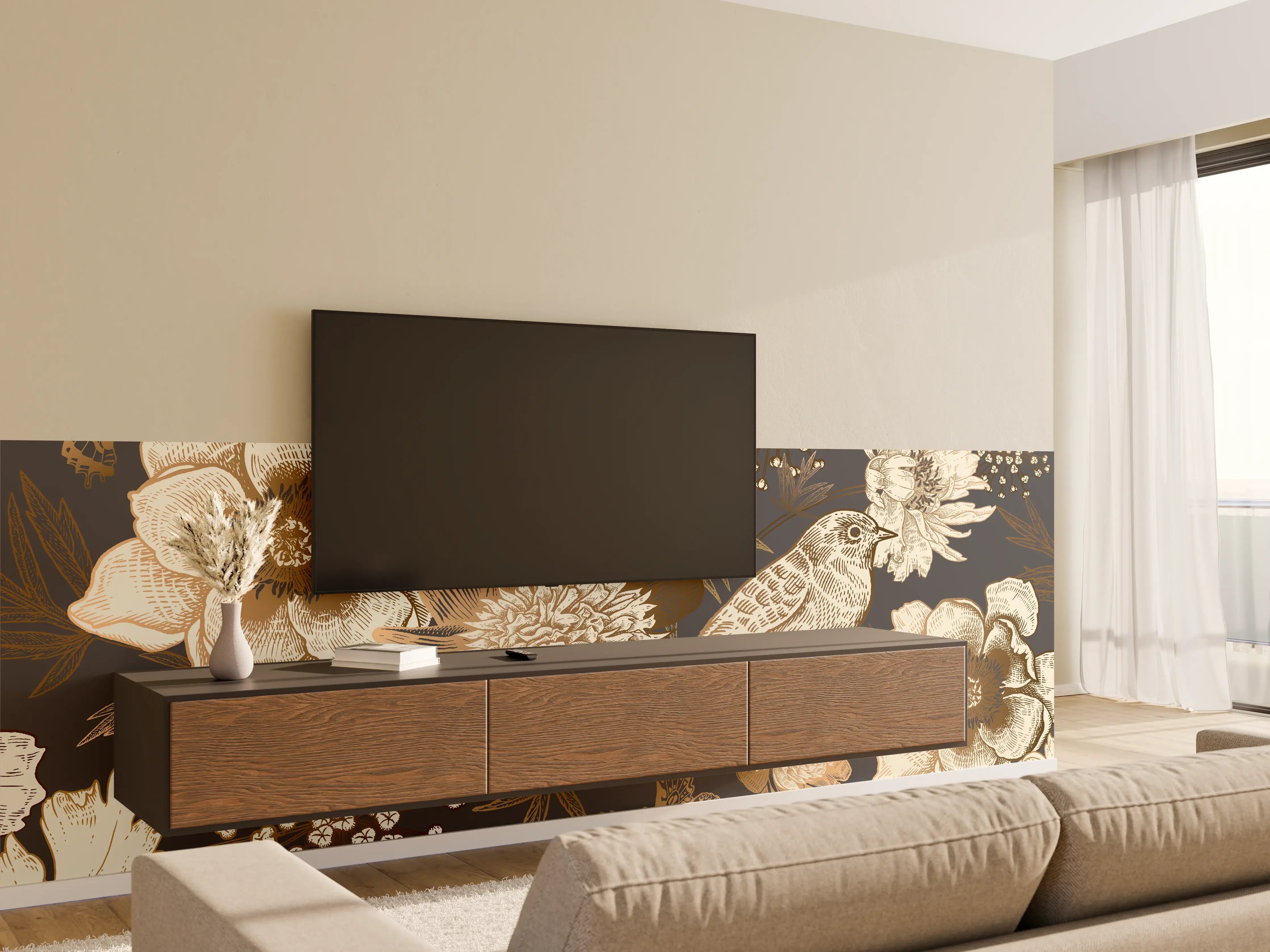 Wandverkleidung Wohnzimmer - Vintage Goldbraun Pfauenmuster