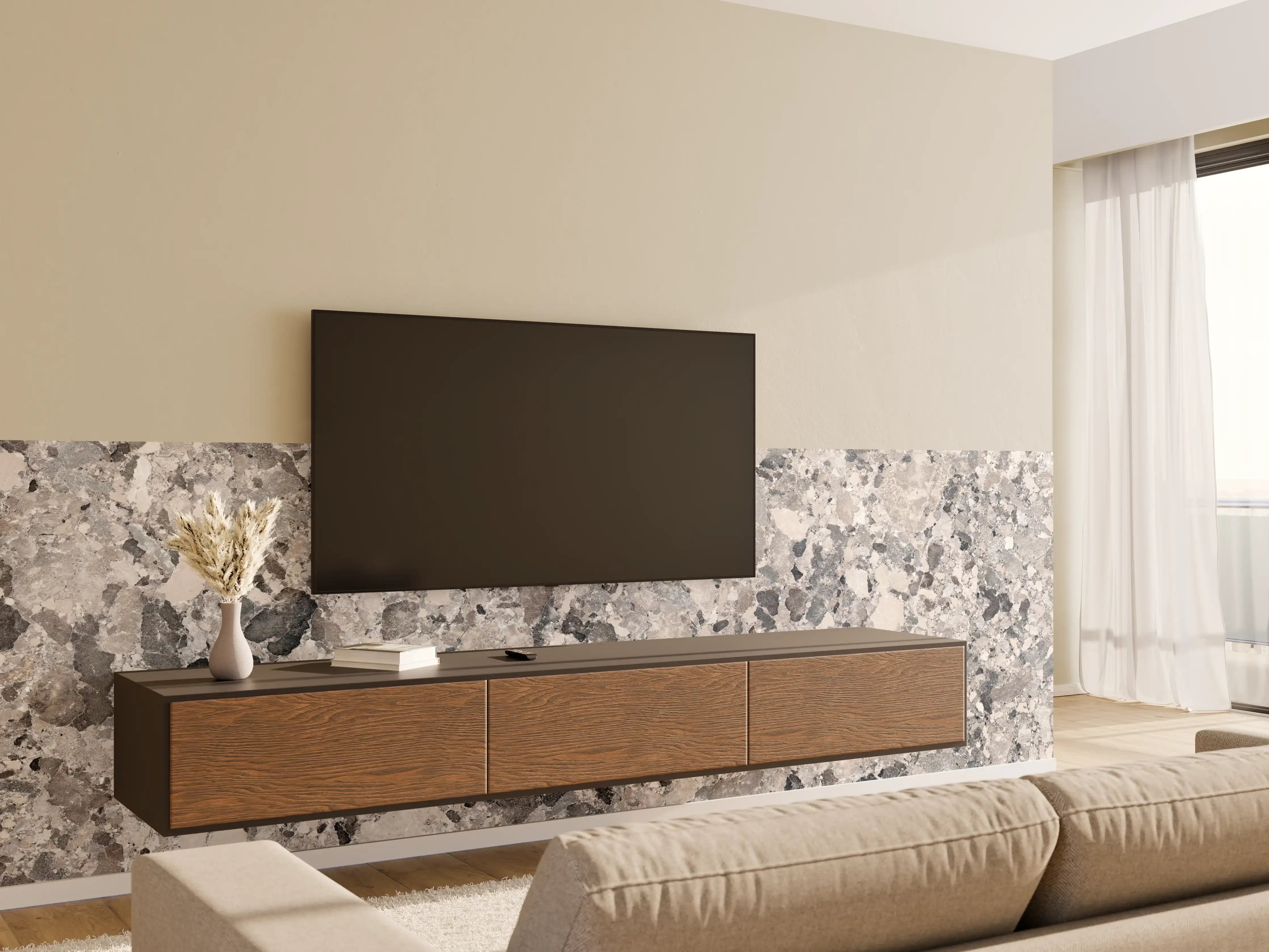 Wandverkleidung Wohnzimmer - Vintage Granit-Textur