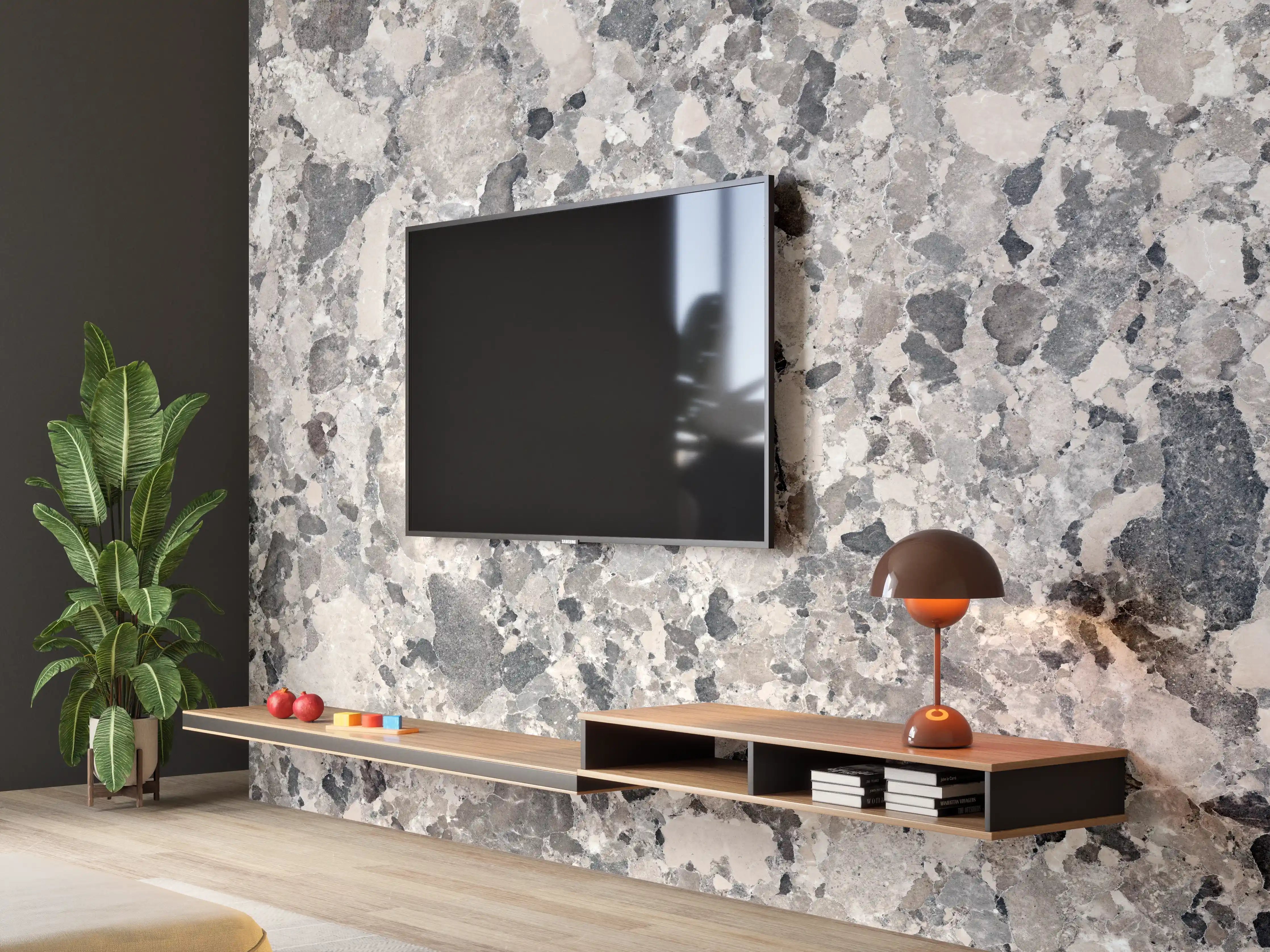 Wandverkleidung Wohnzimmer - Vintage Granit-Textur