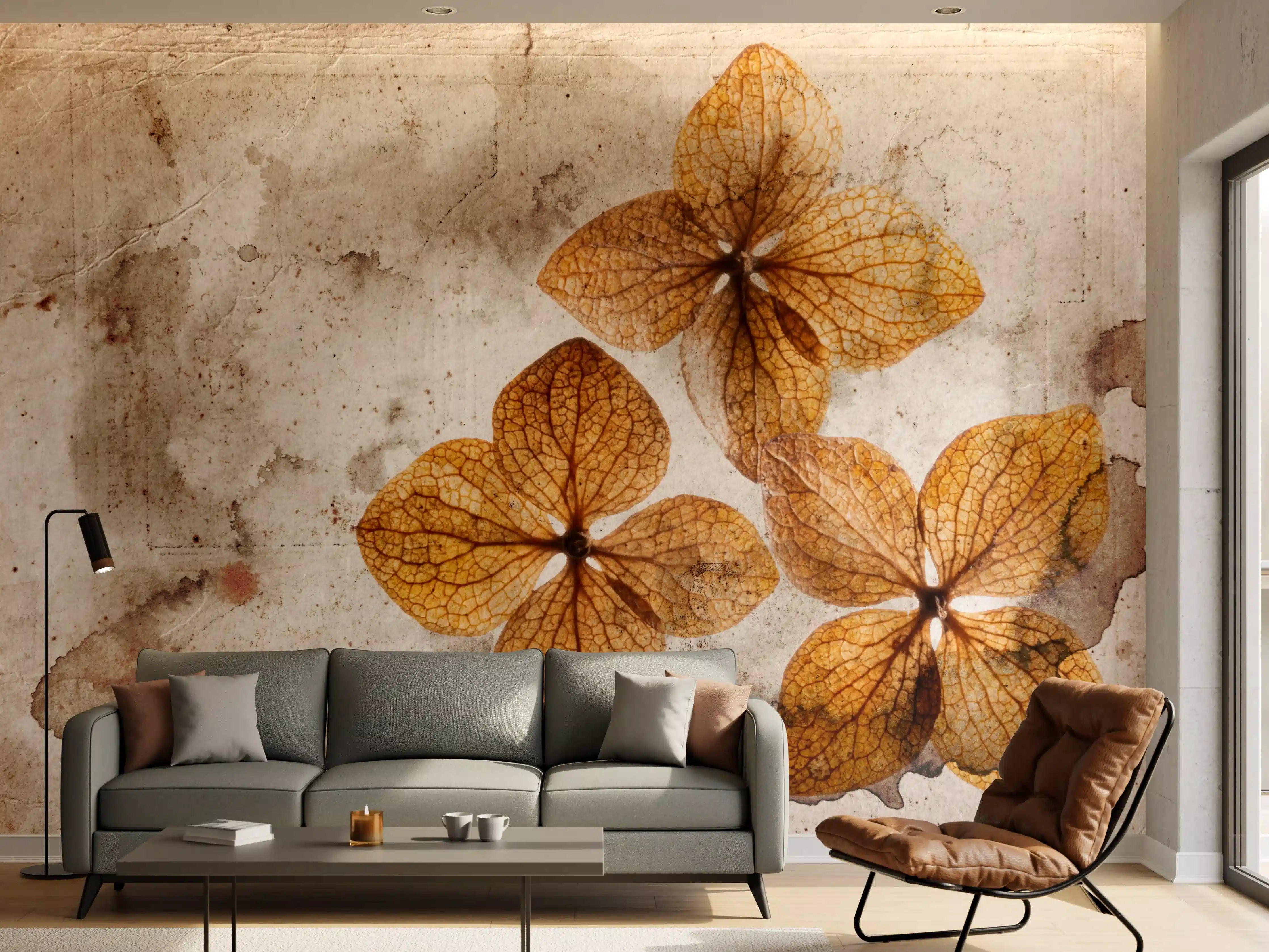 Wandverkleidung Wohnzimmer - Vintage Hortensien im Wasserfarben-Stil
