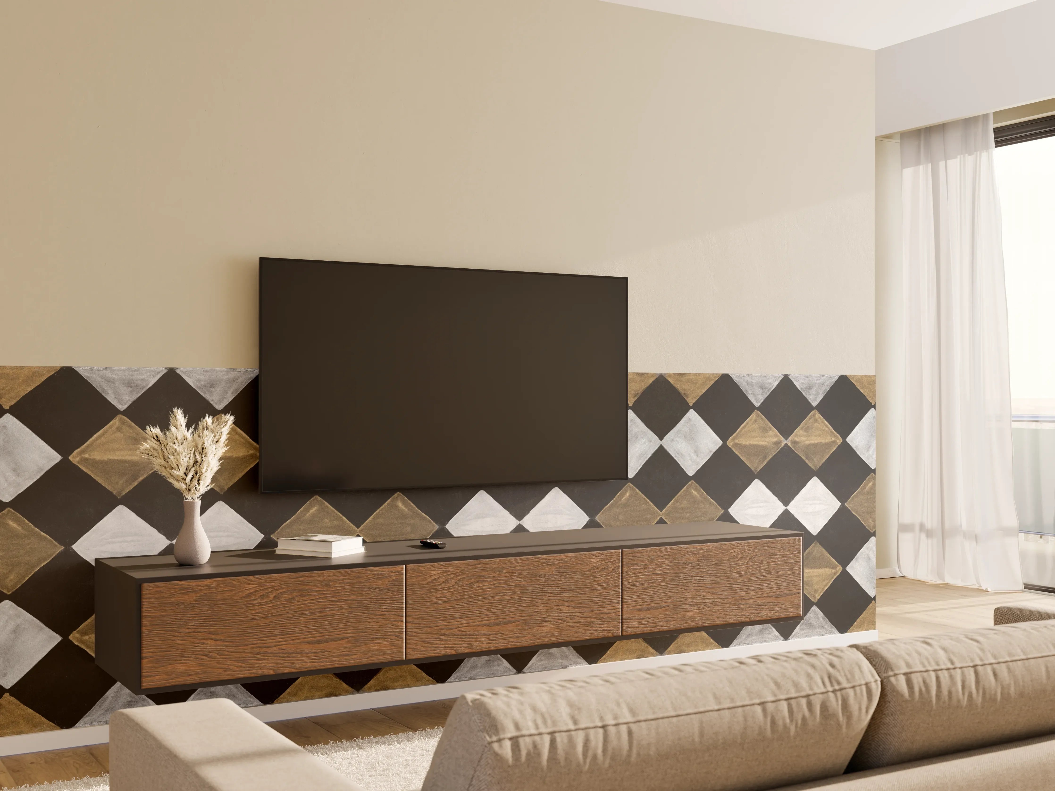 Wandverkleidung Wohnzimmer - Vintage Mosaik Fliesentapete