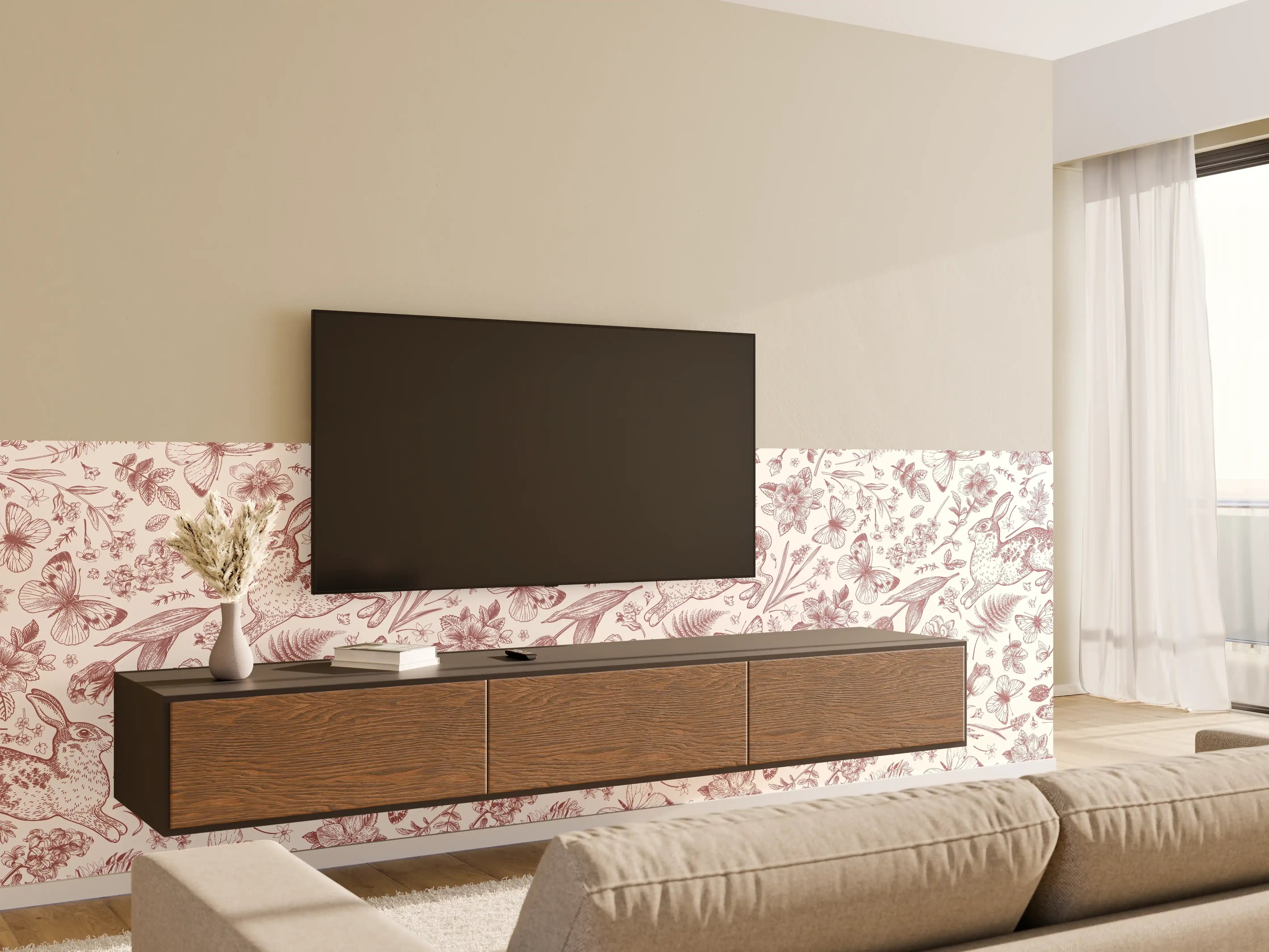 Wandverkleidung Wohnzimmer - Vintage Rosa Blumenmuster