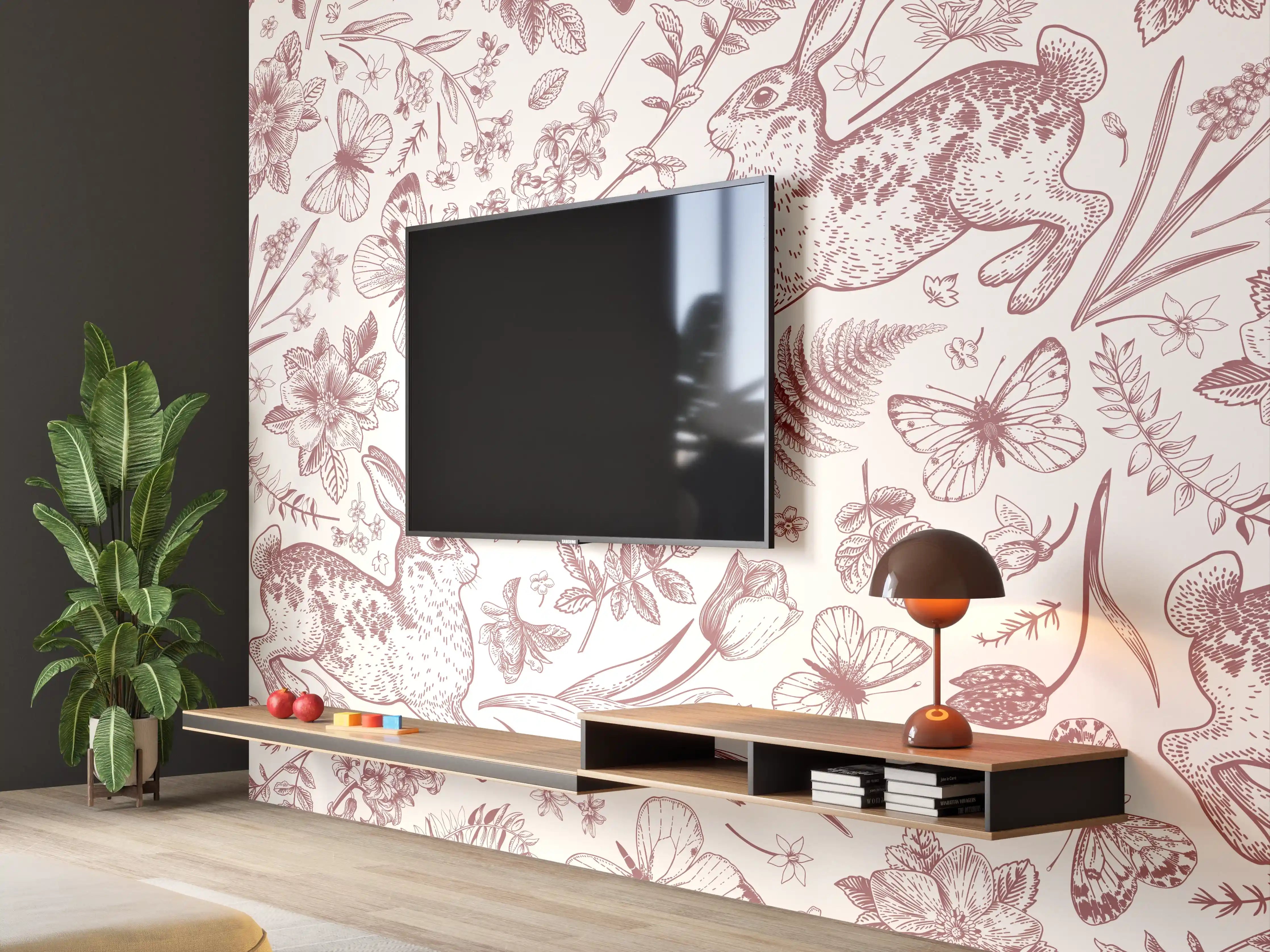 Wandverkleidung Wohnzimmer - Vintage Rosa Blumenmuster