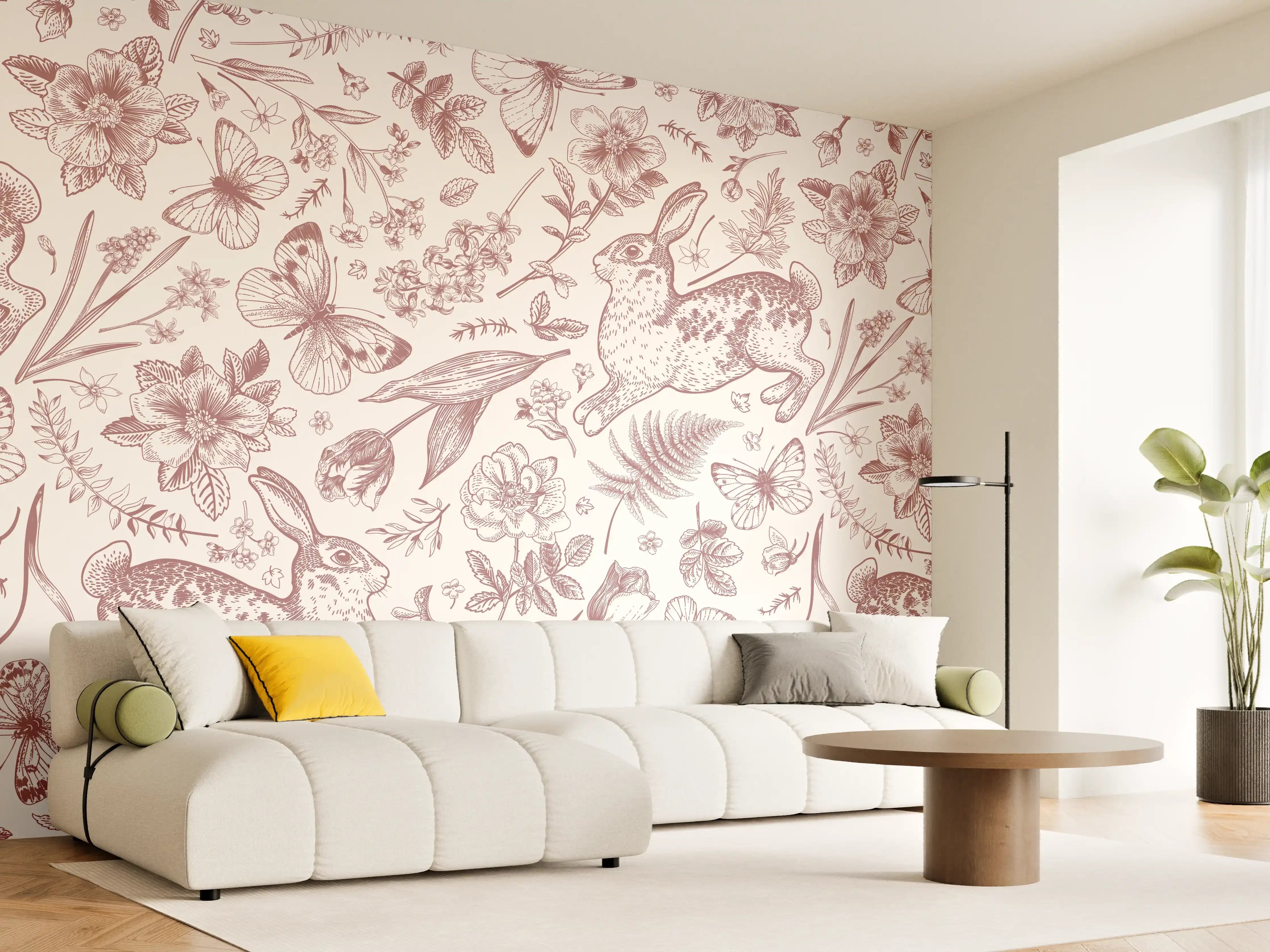Wandverkleidung Wohnzimmer - Vintage Rosa Blumenmuster