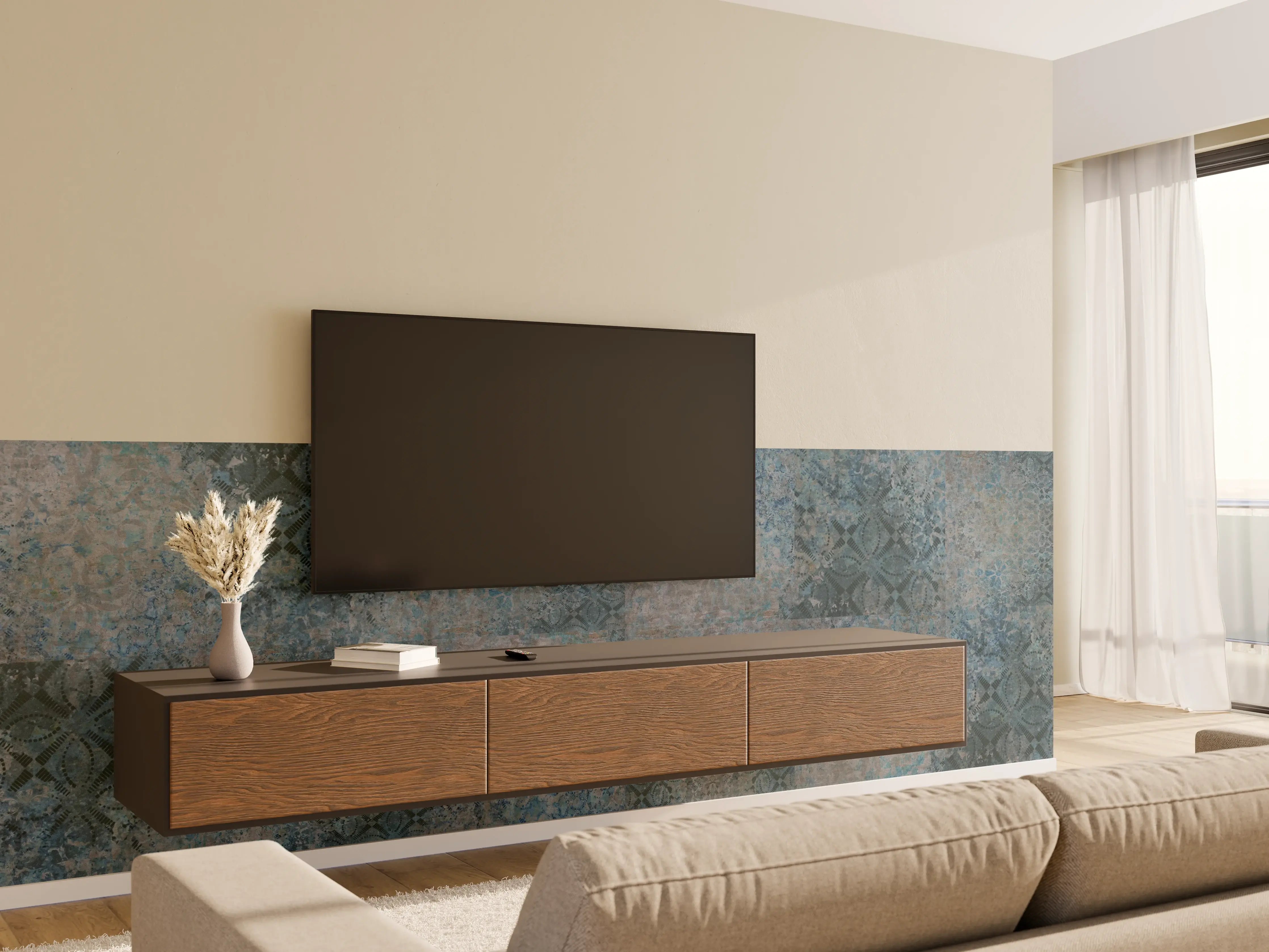 Wandverkleidung Wohnzimmer - Vintage-Türkis-Grau-Mosaikfliesen