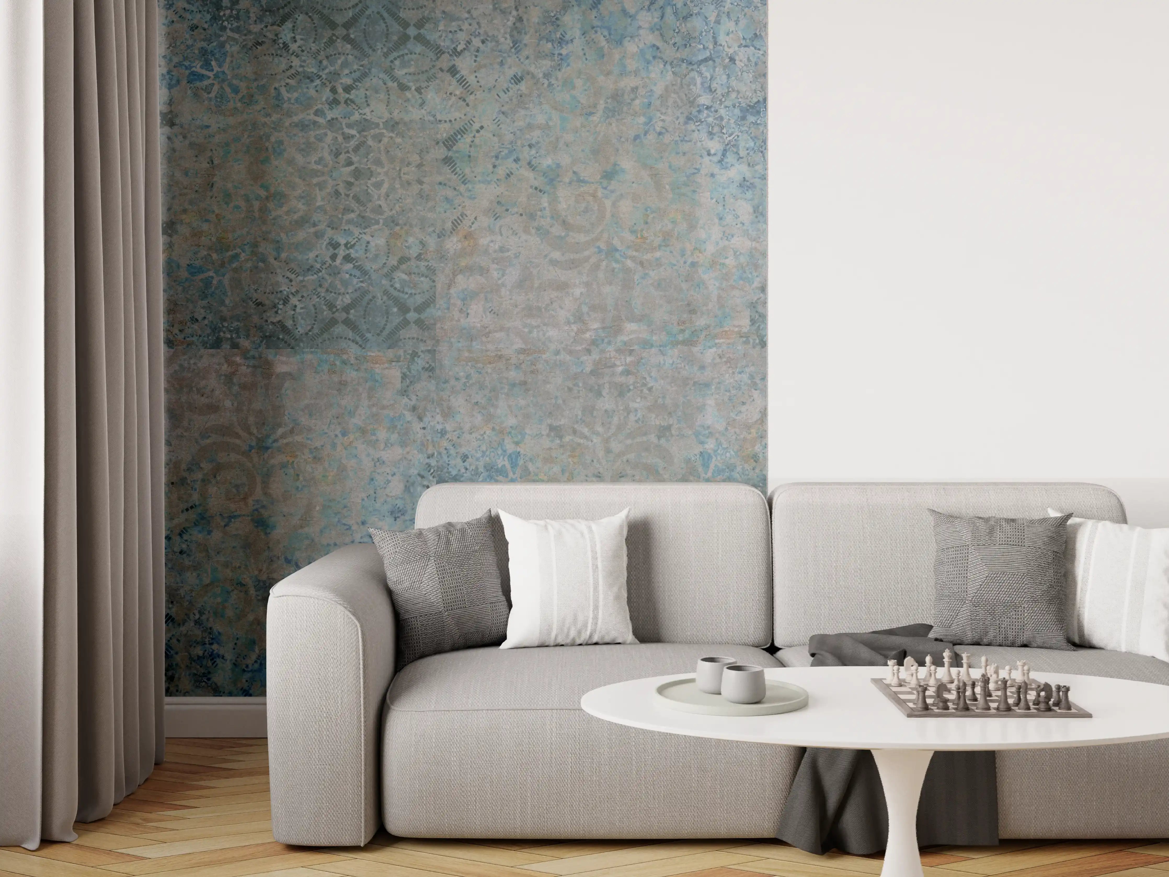 Wandverkleidung Wohnzimmer - Vintage-Türkis-Grau-Mosaikfliesen