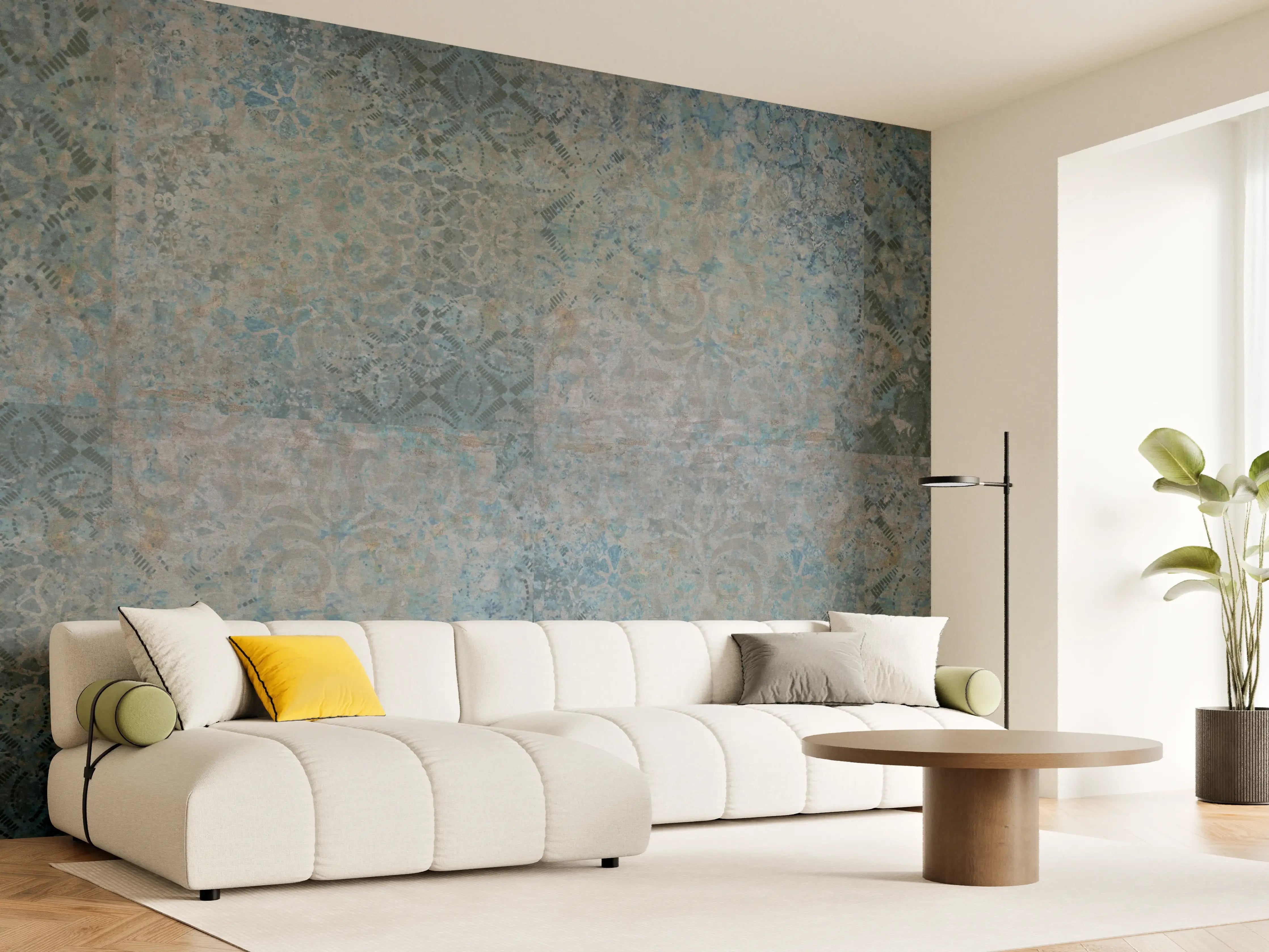 Wandverkleidung Wohnzimmer - Vintage-Türkis-Grau-Mosaikfliesen