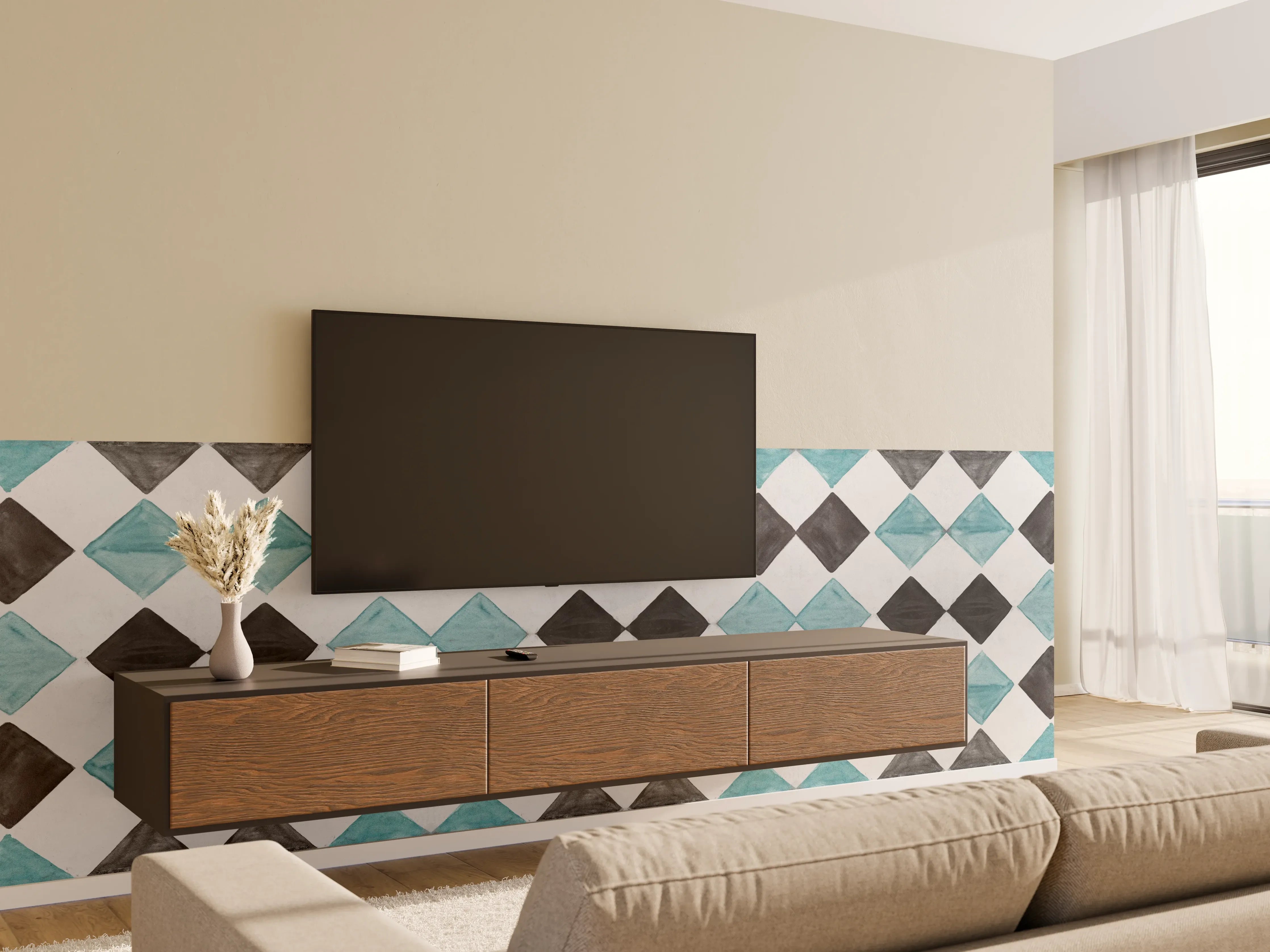 Wandverkleidung Wohnzimmer - Vintage-Türkis-Schwarz-Weiß-Mosaik