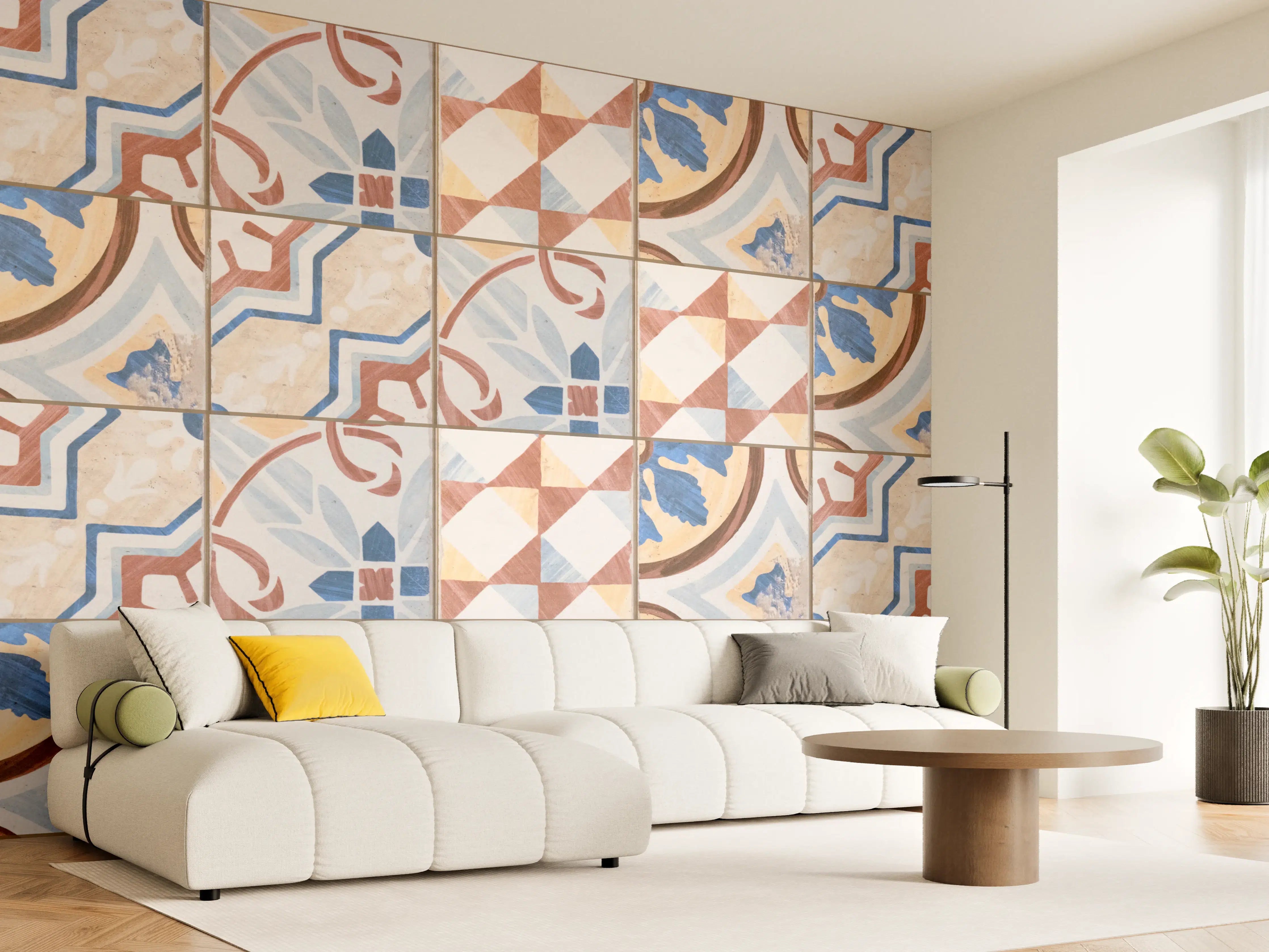 Wandverkleidung Wohnzimmer - Vintage Zement Fliesen