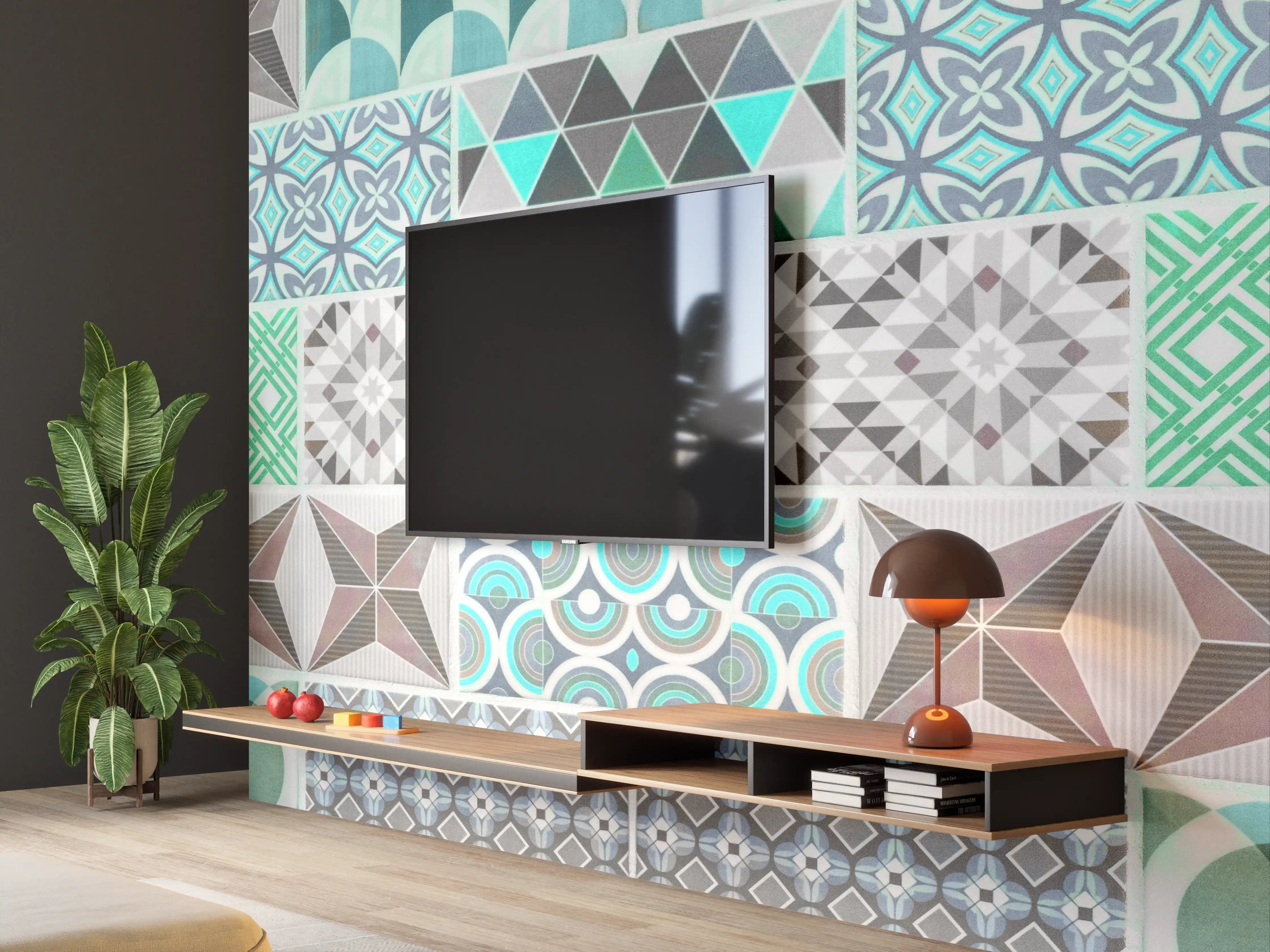 Wandverkleidung Wohnzimmer - Vintage geometrisch Mosaik