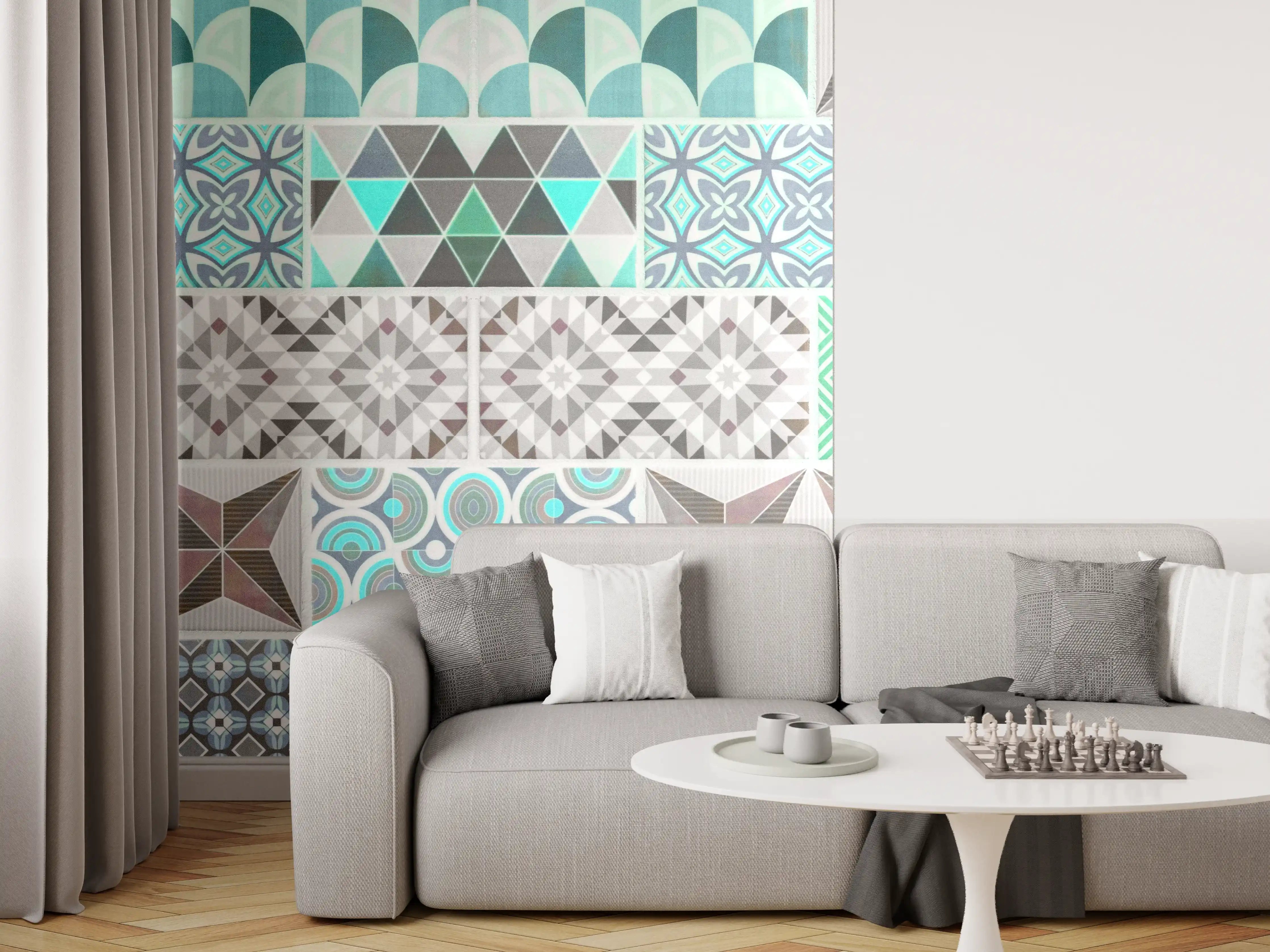 Wandverkleidung Wohnzimmer - Vintage geometrisch Mosaik