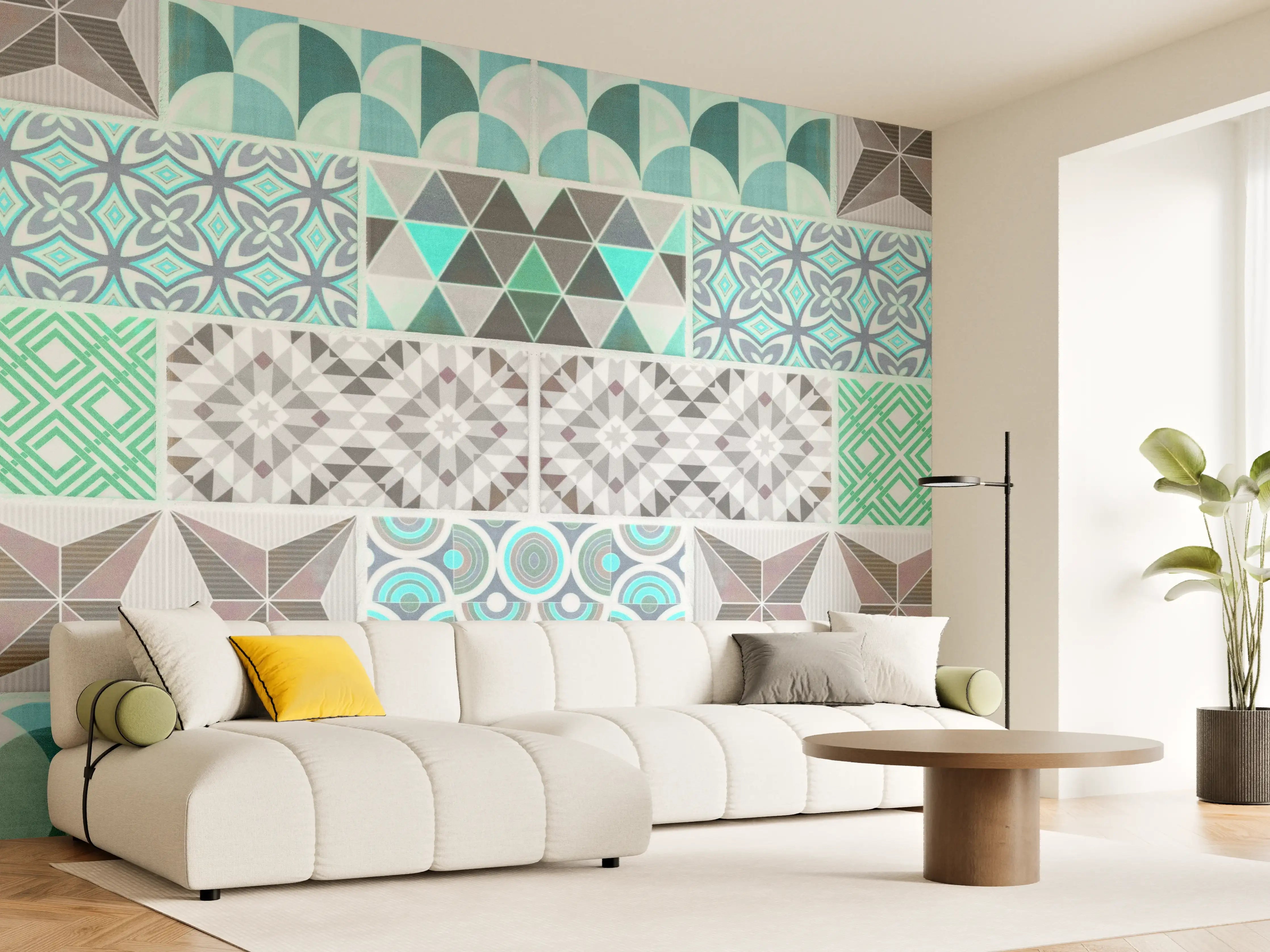 Wandverkleidung Wohnzimmer - Vintage geometrisch Mosaik