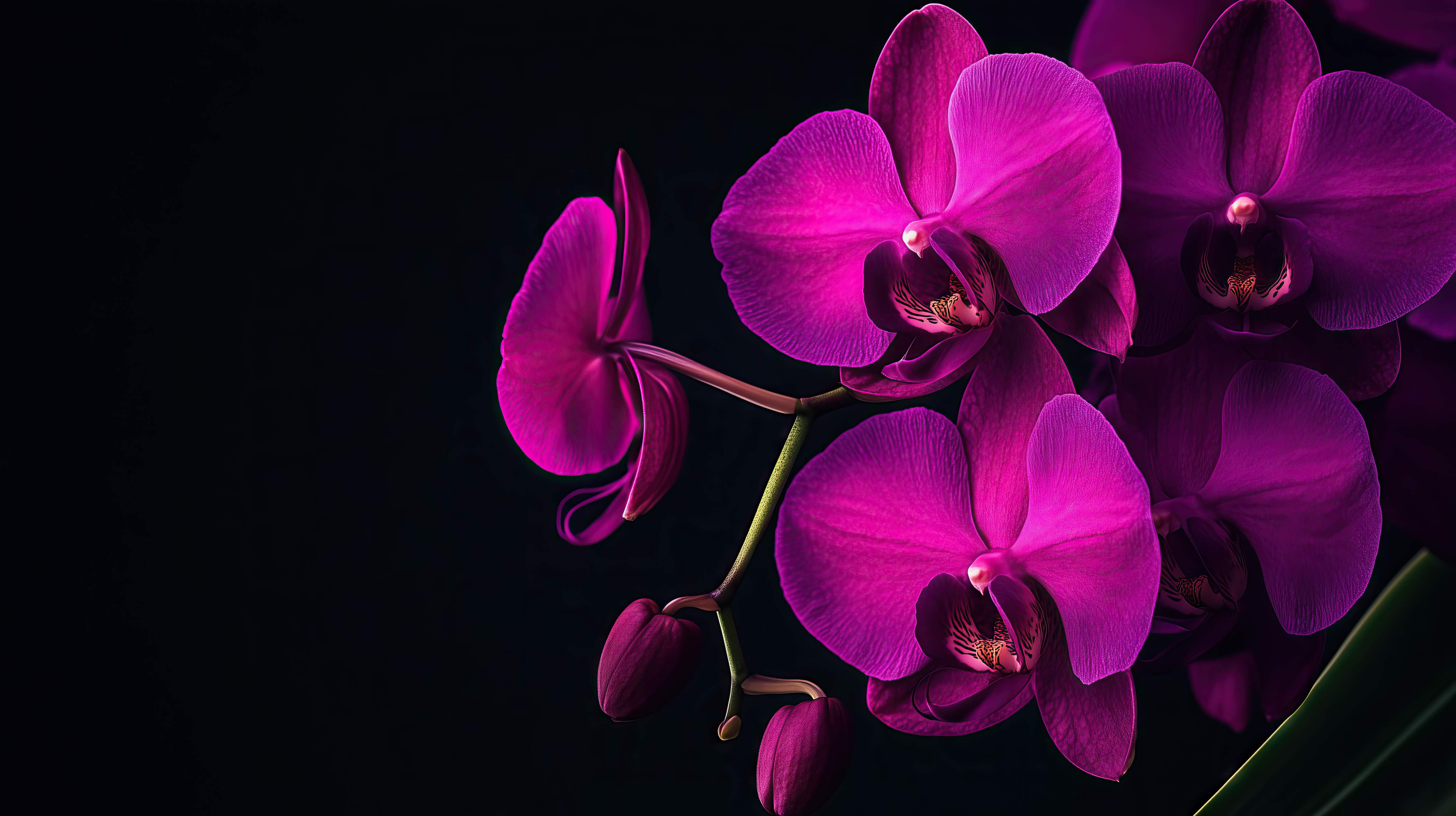 Wandverkleidung Wohnzimmer-Violette Orchideen auf Schwarz