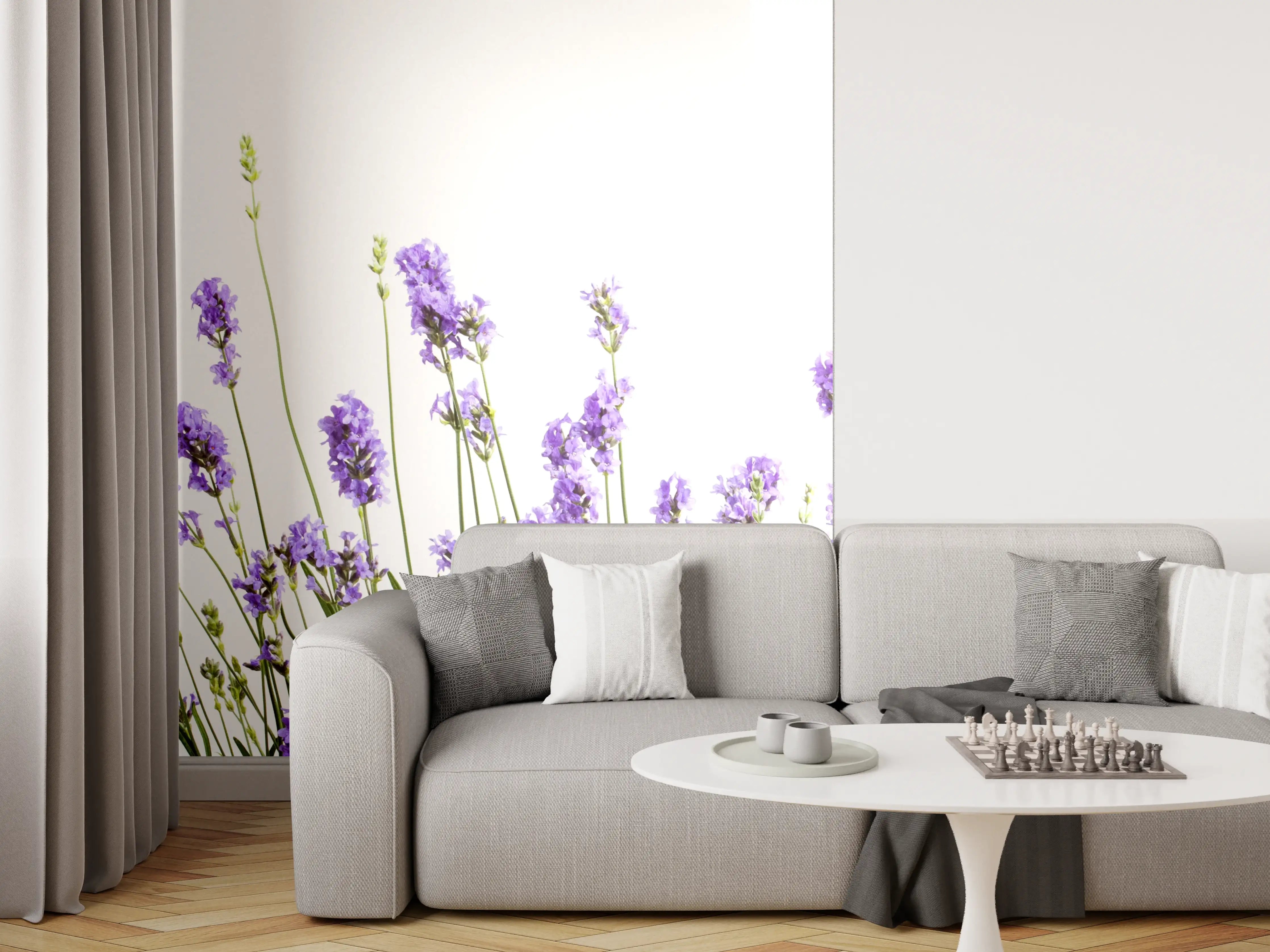 Wandverkleidung Wohnzimmer - Vogelperspektive auf Lavendelfeld