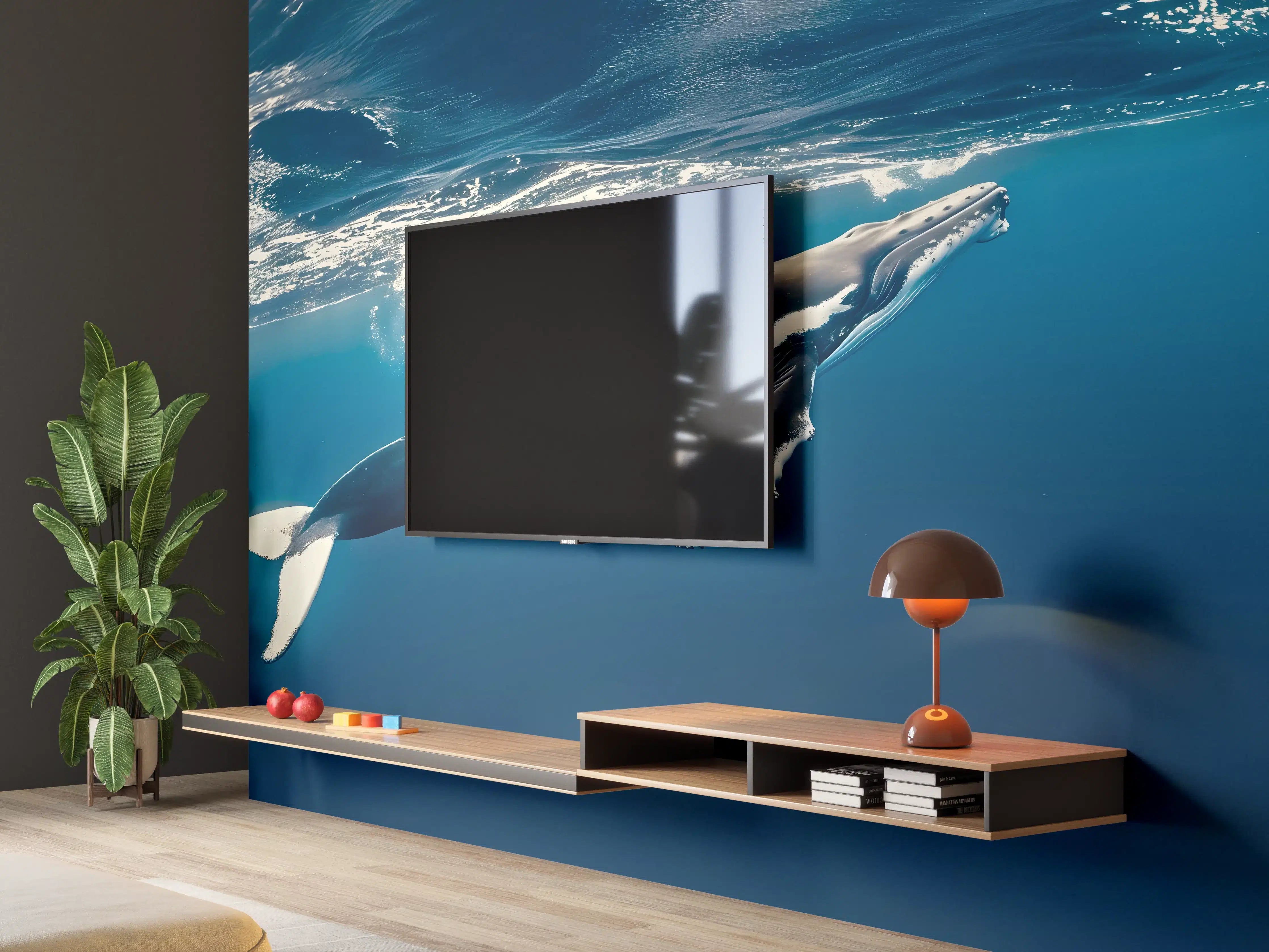 Wandverkleidung Wohnzimmer - Wal im blauen Ozean