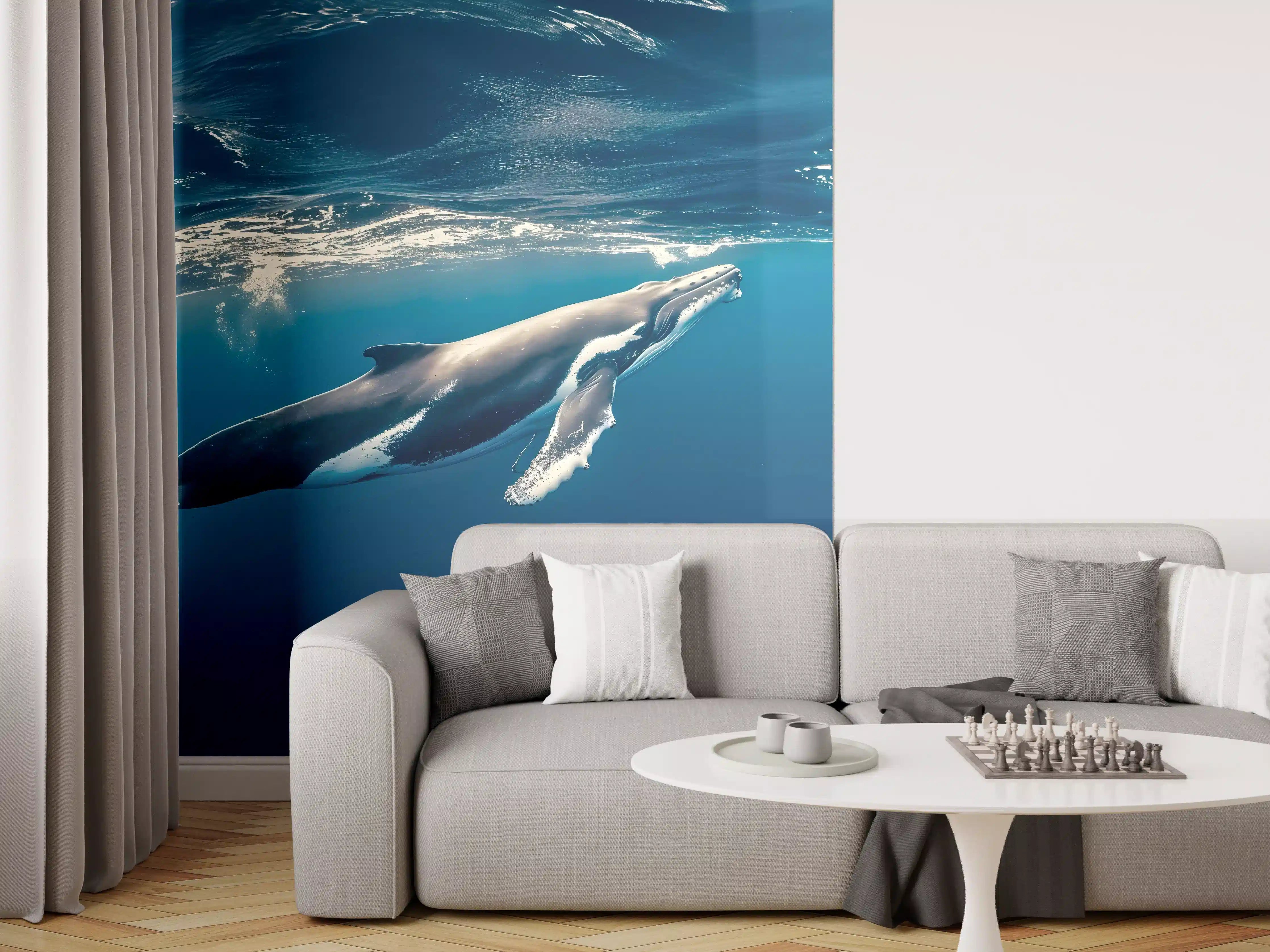 Wandverkleidung Wohnzimmer - Wal im blauen Ozean