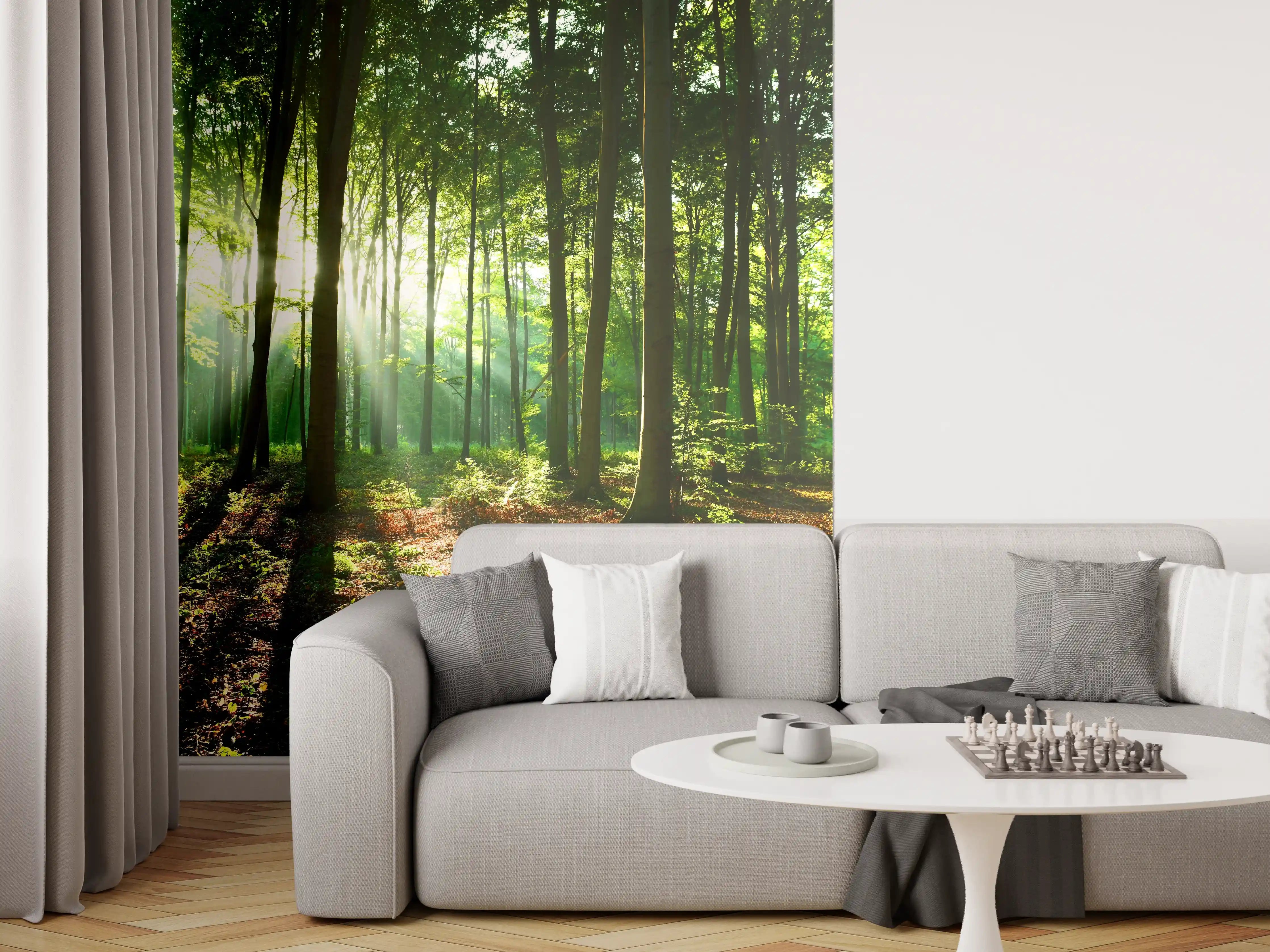 Wandverkleidung Wohnzimmer - Waldliebe im Sonnenlicht