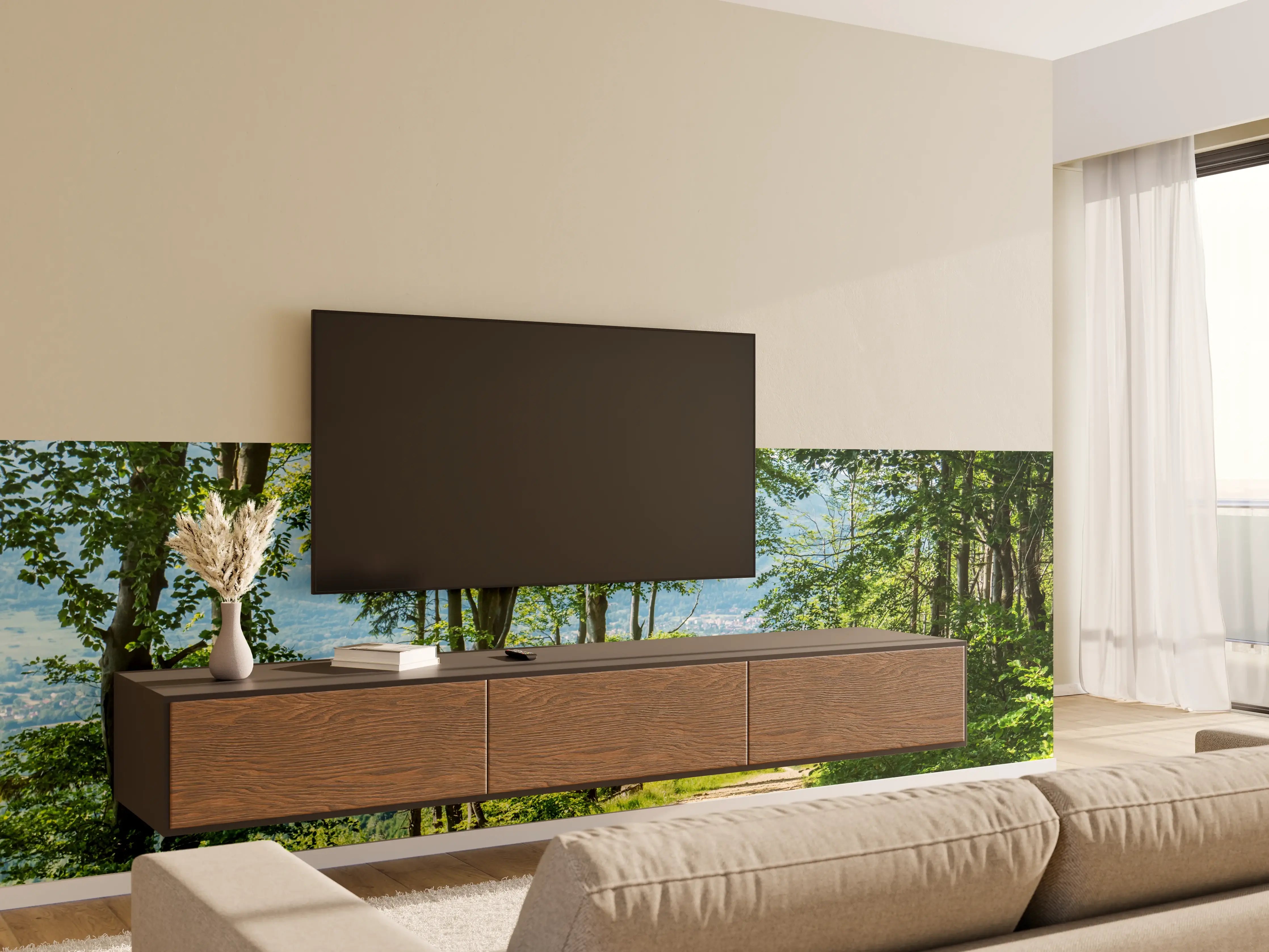 Wandverkleidung Wohnzimmer - Waldweg Beskiden Polen