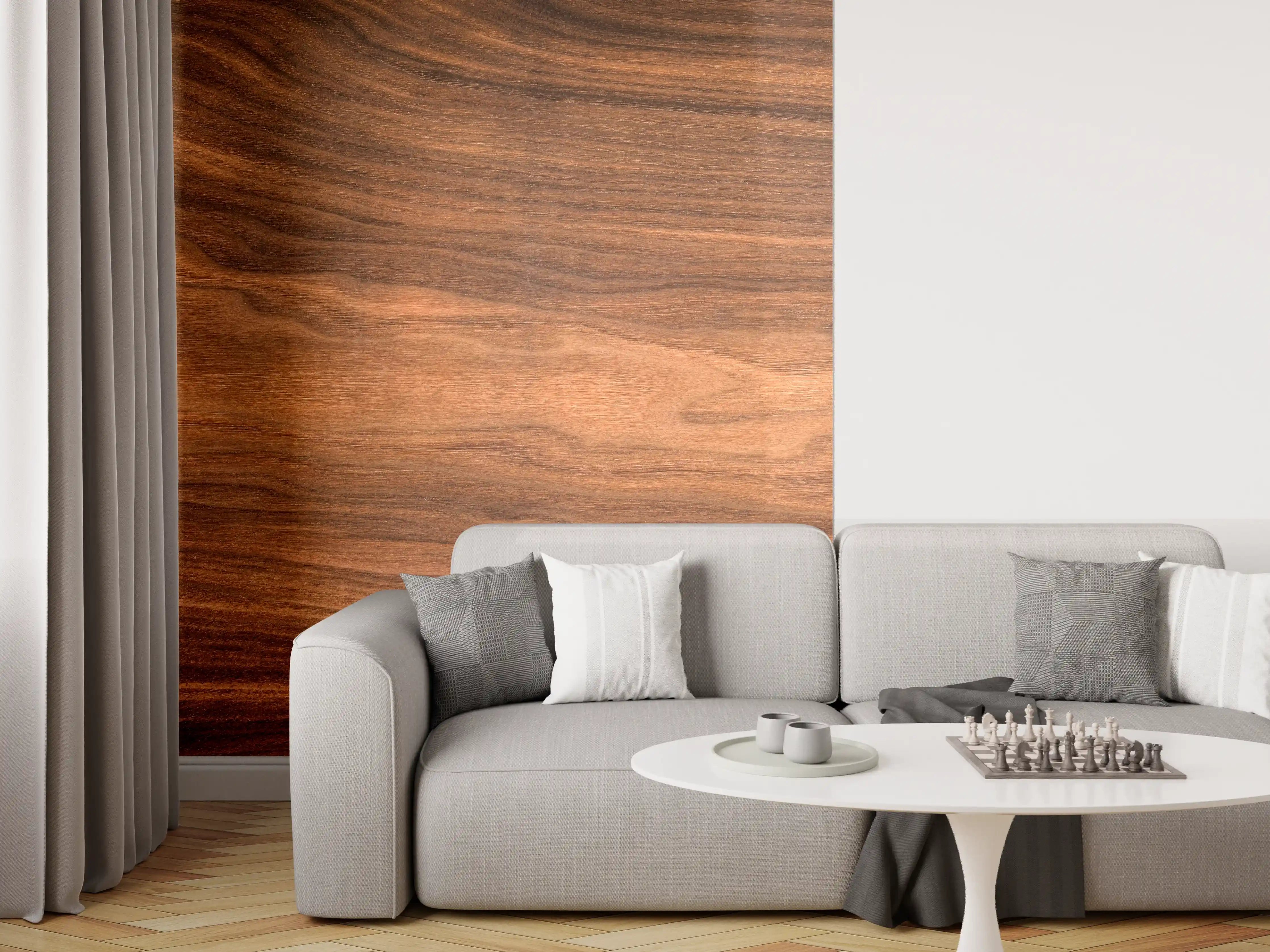 Wandverkleidung Wohnzimmer - Walnussholz