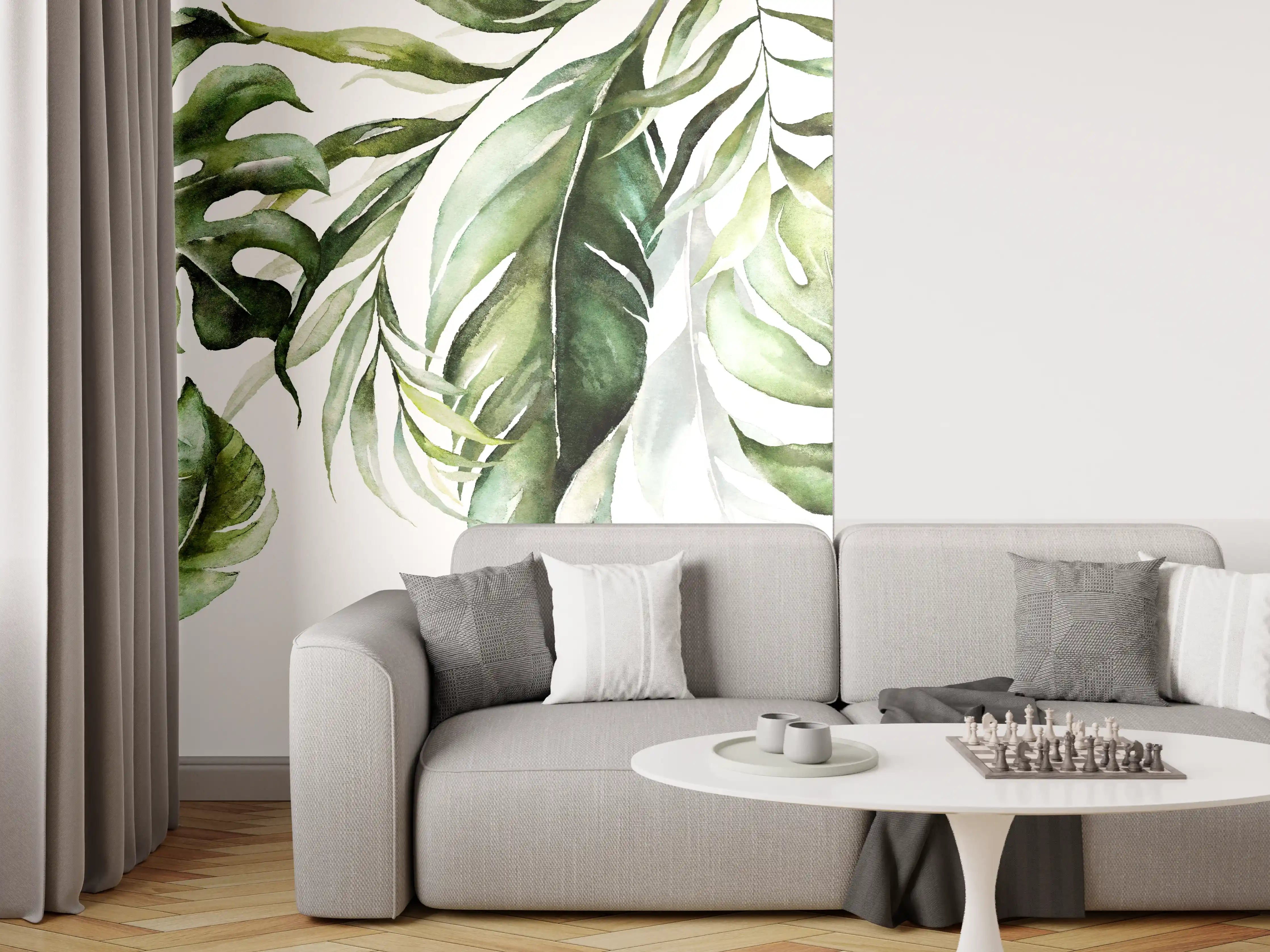 Wandverkleidung Wohnzimmer - Wanddekoration mit grünen Blättern
