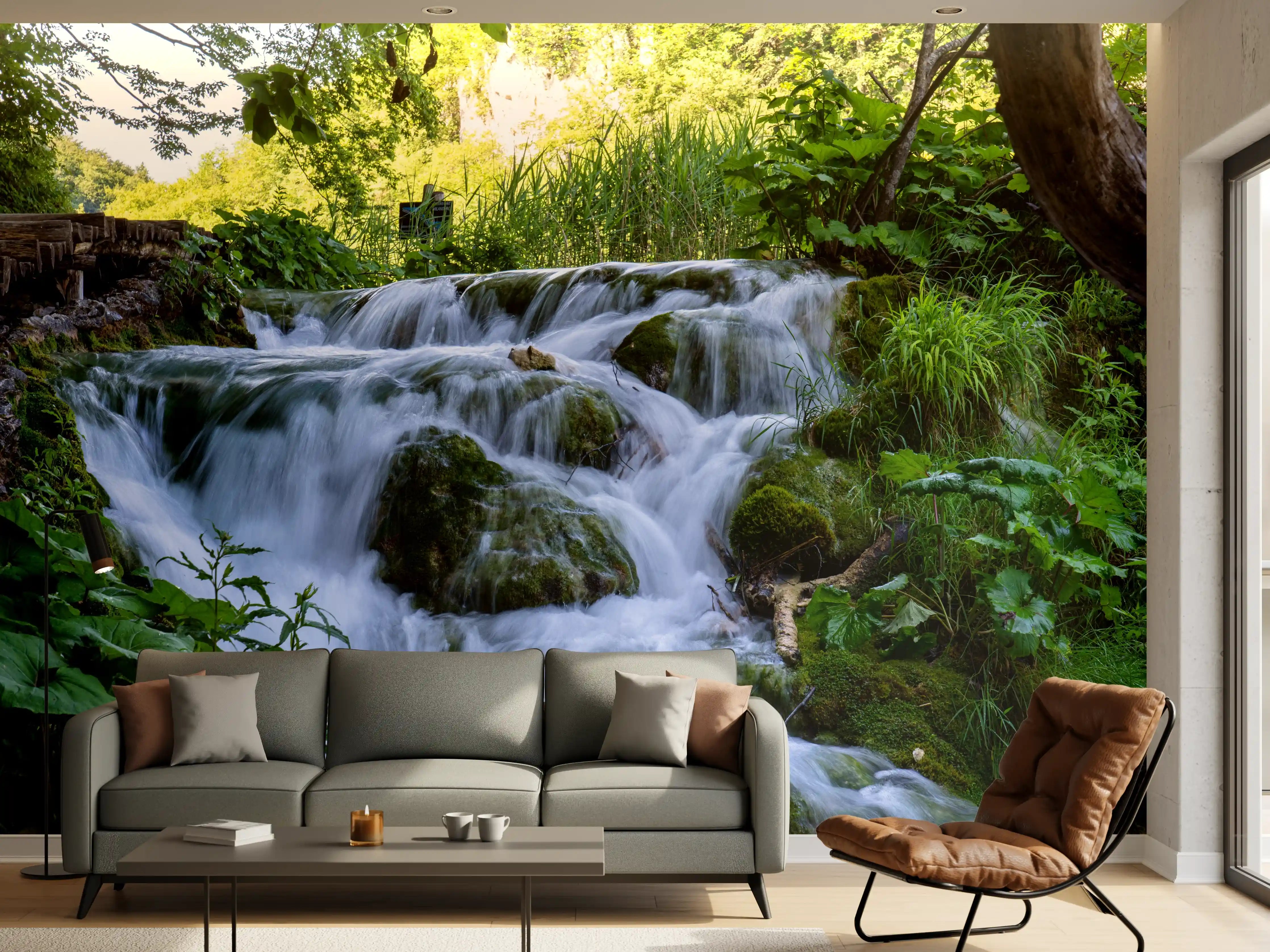Wandverkleidung Wohnzimmer - Wasserfall im Nationalpark Plitvicer Seen