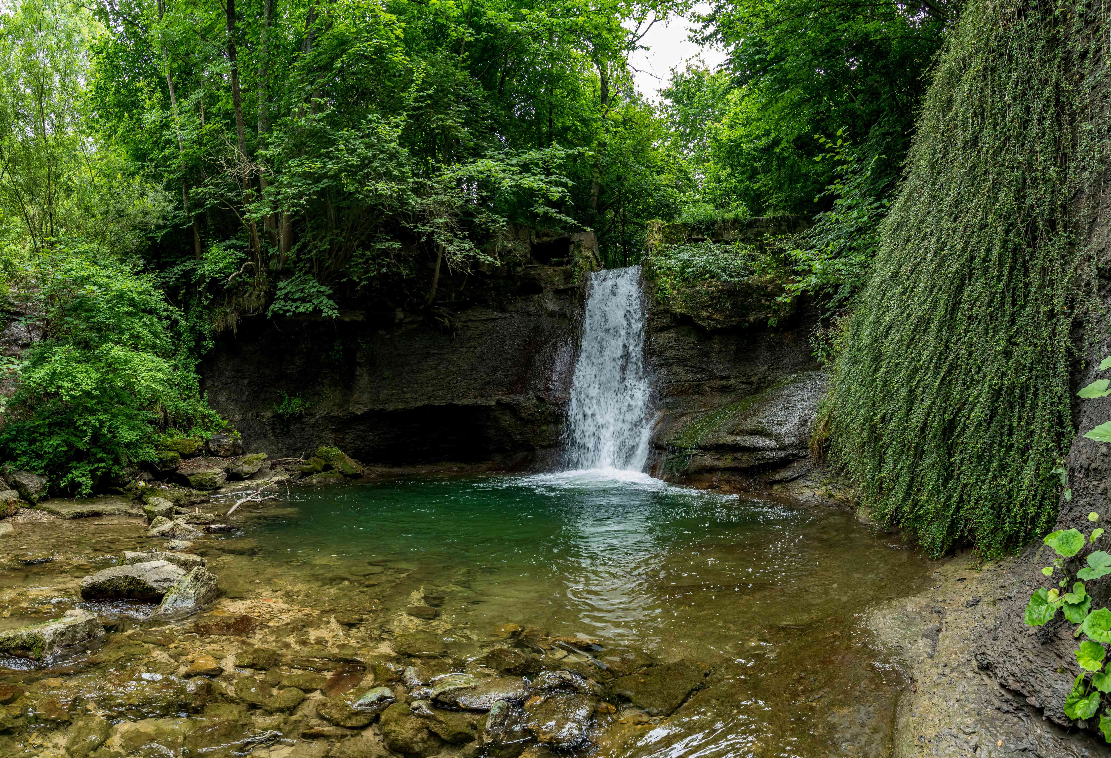 Wandverkleidung Wohnzimmer-Wasserfall im Wald - Utopie