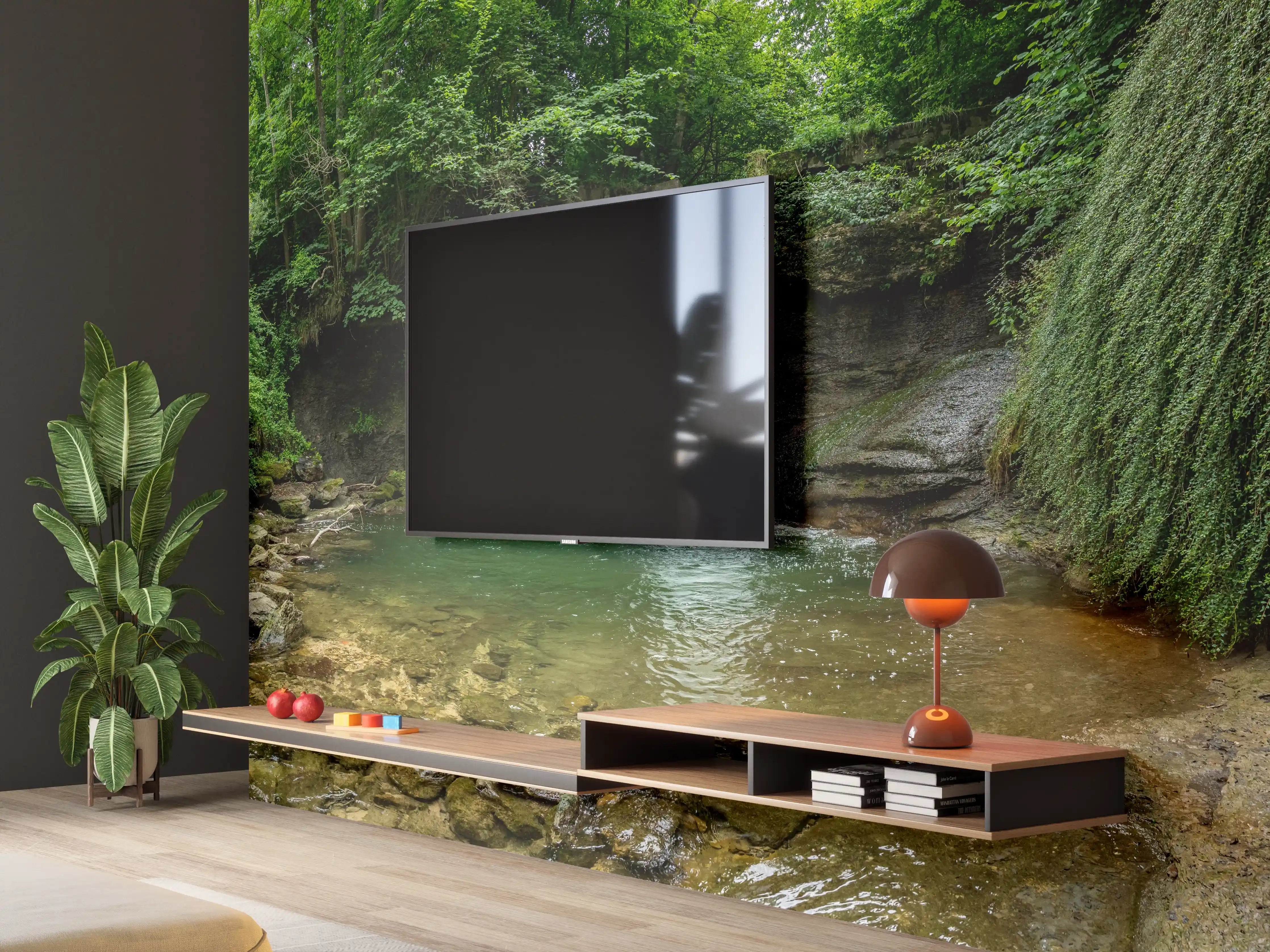 Wandverkleidung Wohnzimmer - Wasserfall im Wald - Utopie
