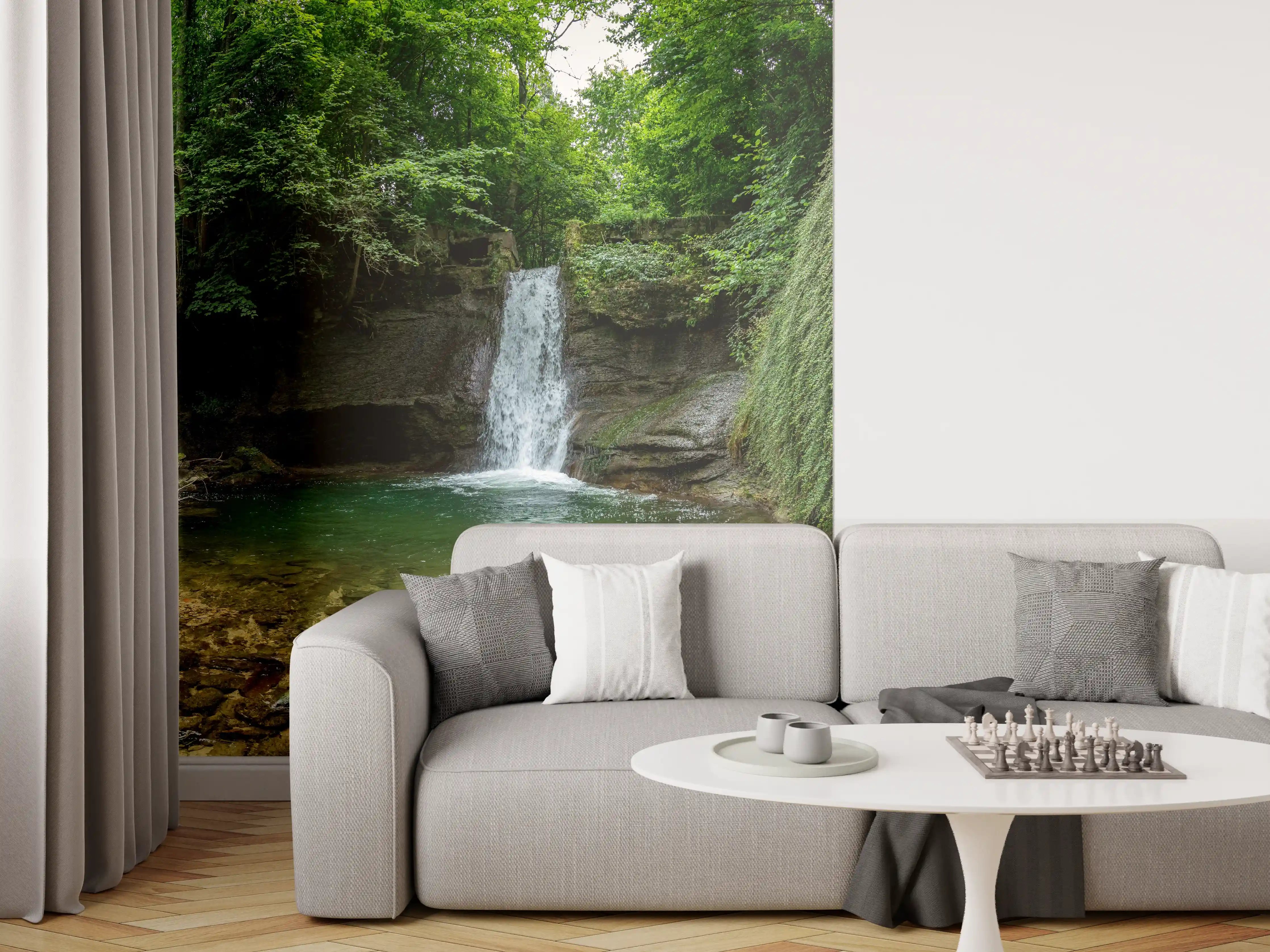 Wandverkleidung Wohnzimmer - Wasserfall im Wald - Utopie