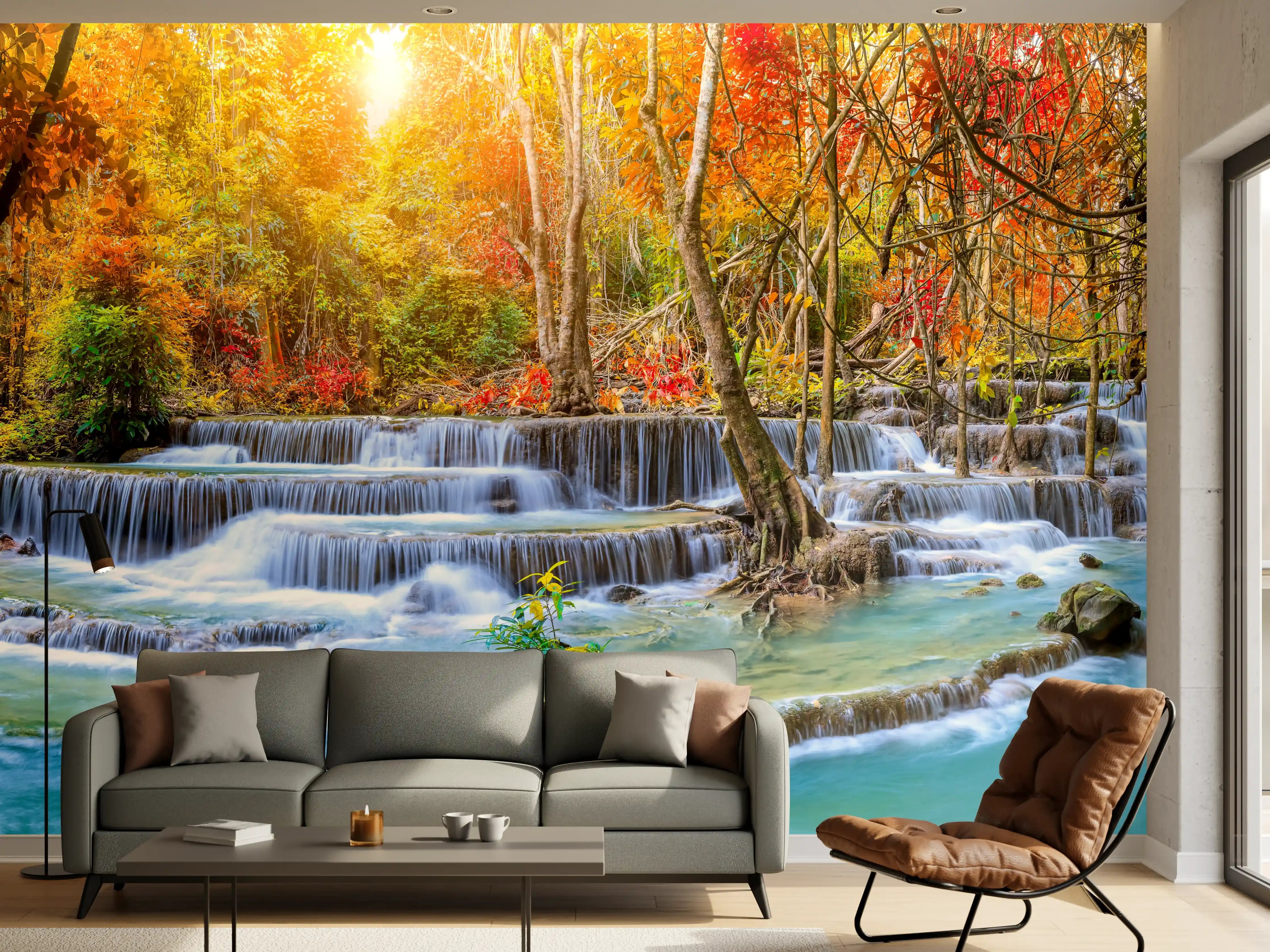 Wandverkleidung Wohnzimmer - Wasserfall im Wald Thailand Nationalparks