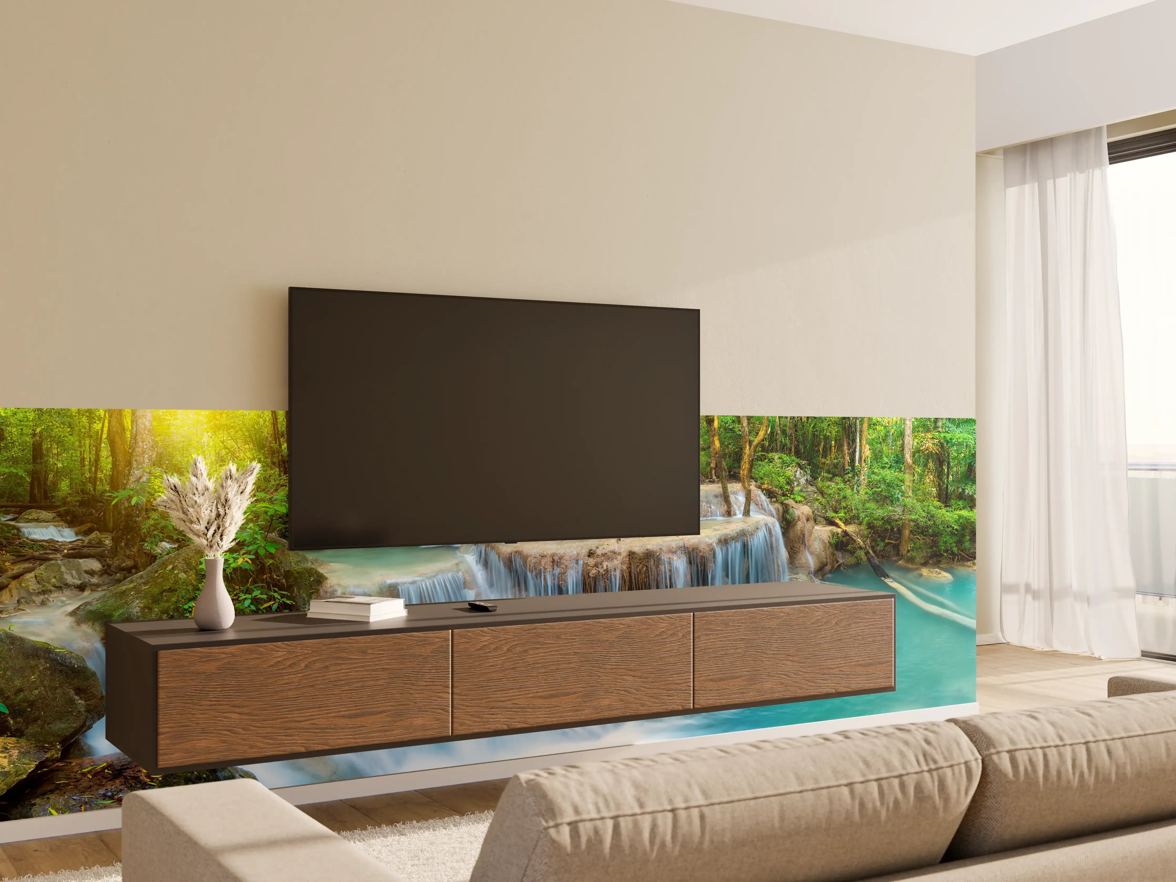 Wandverkleidung Wohnzimmer - Wasserfall im Wald von Thailand