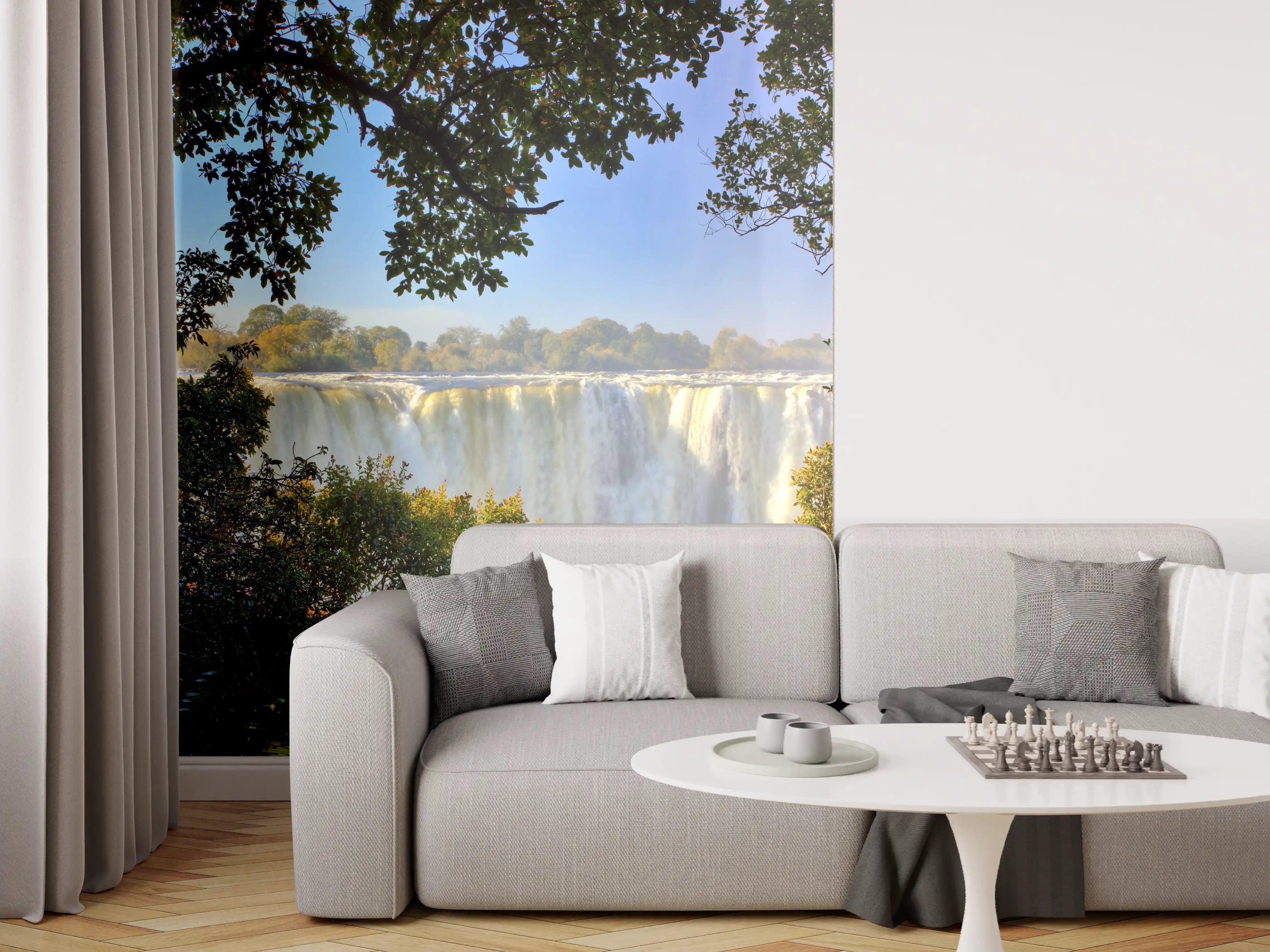 Wandverkleidung Wohnzimmer - Wasserfall inmitten der Natur