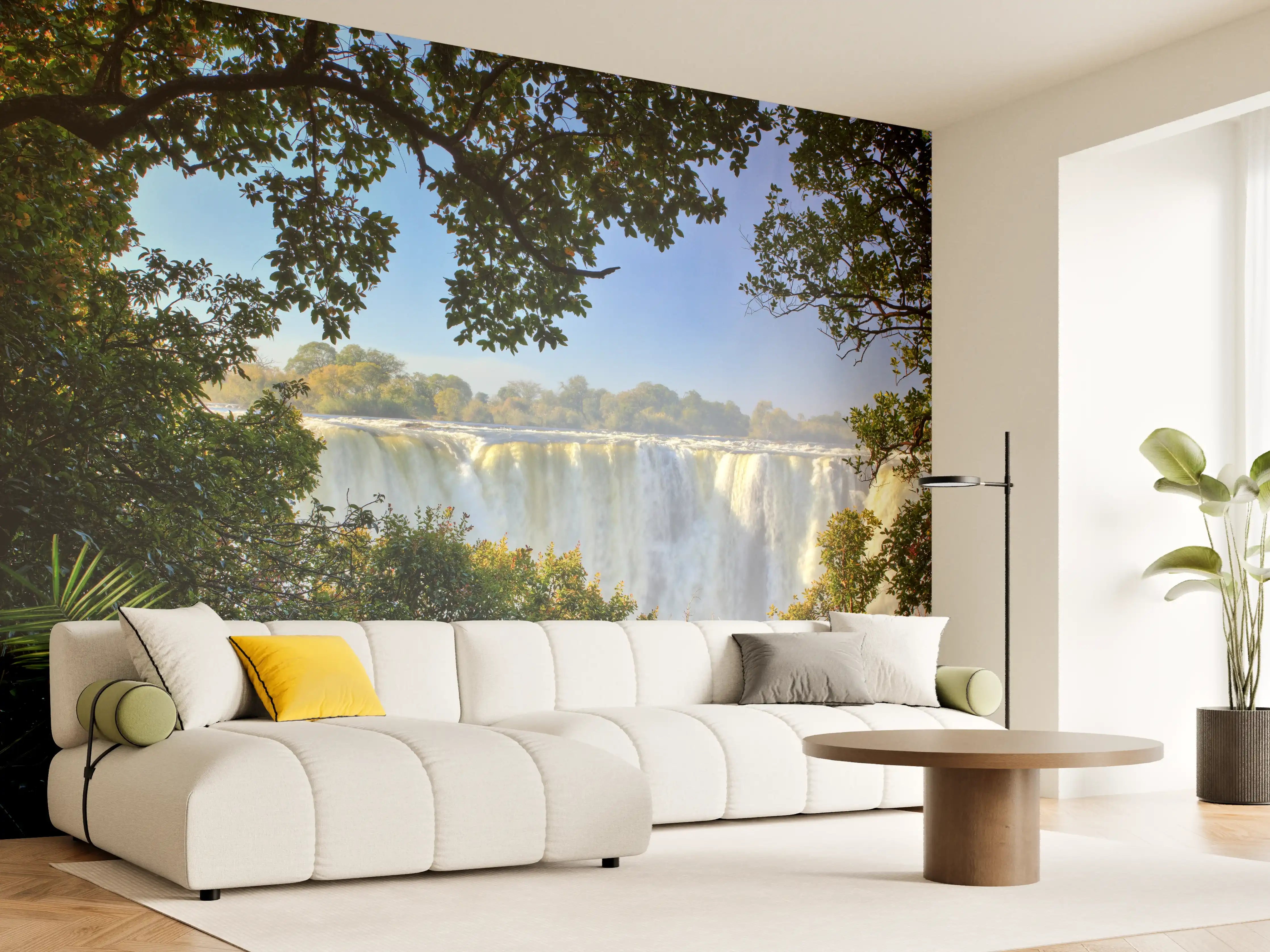 Wandverkleidung Wohnzimmer - Wasserfall inmitten der Natur