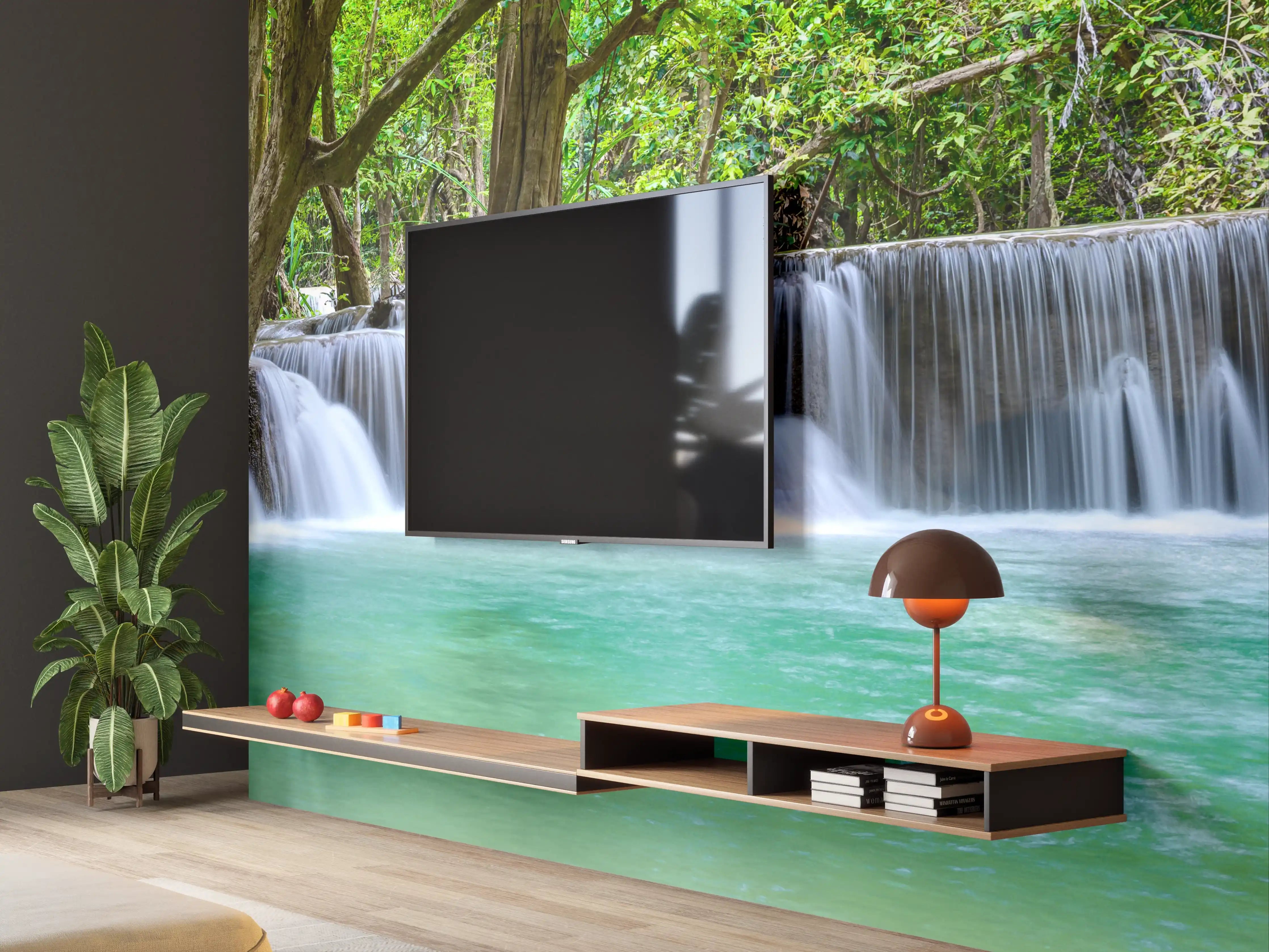Wandverkleidung Wohnzimmer - Wasserfall tief im tropischen Wald