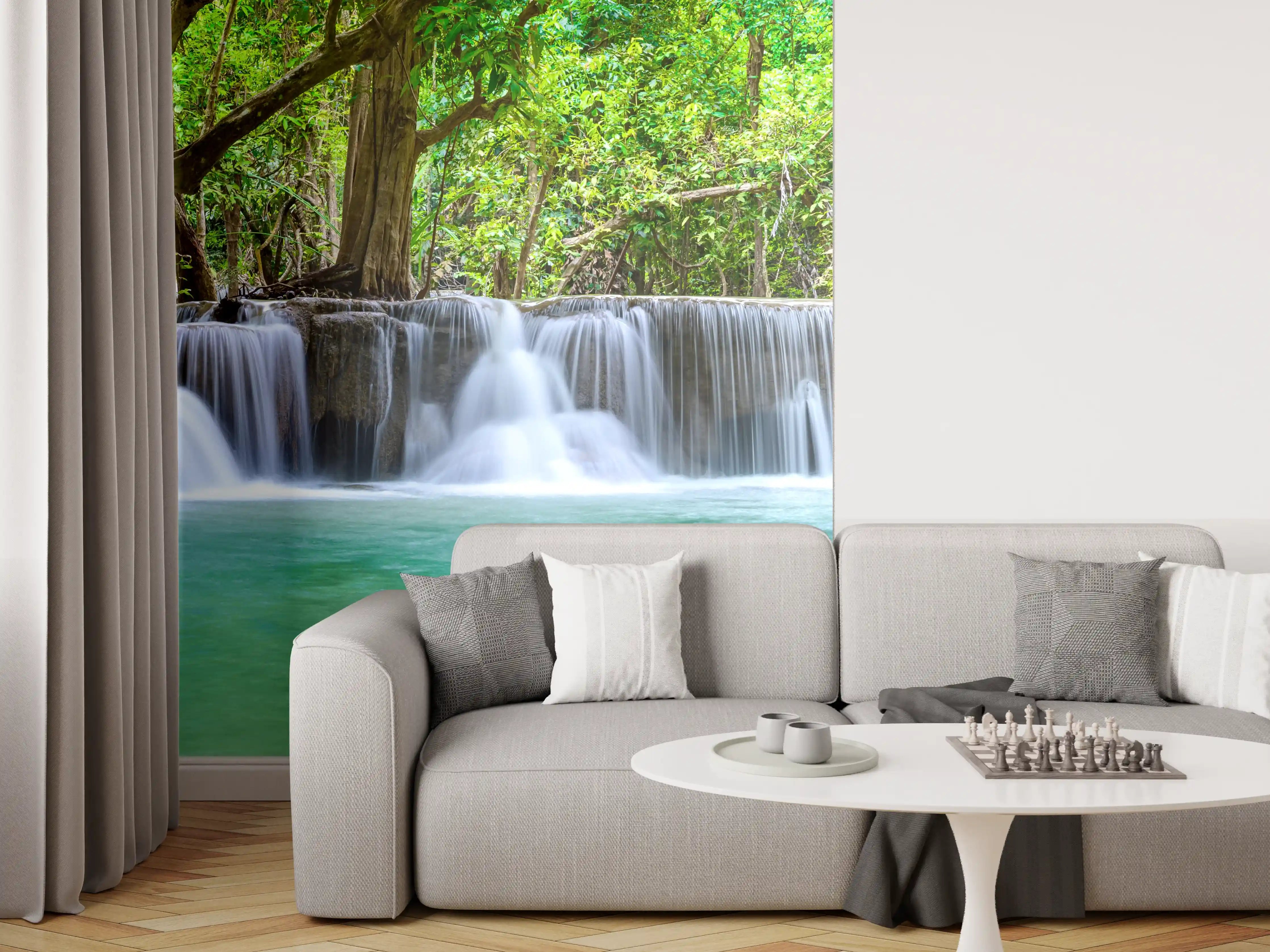 Wandverkleidung Wohnzimmer - Wasserfall tief im tropischen Wald