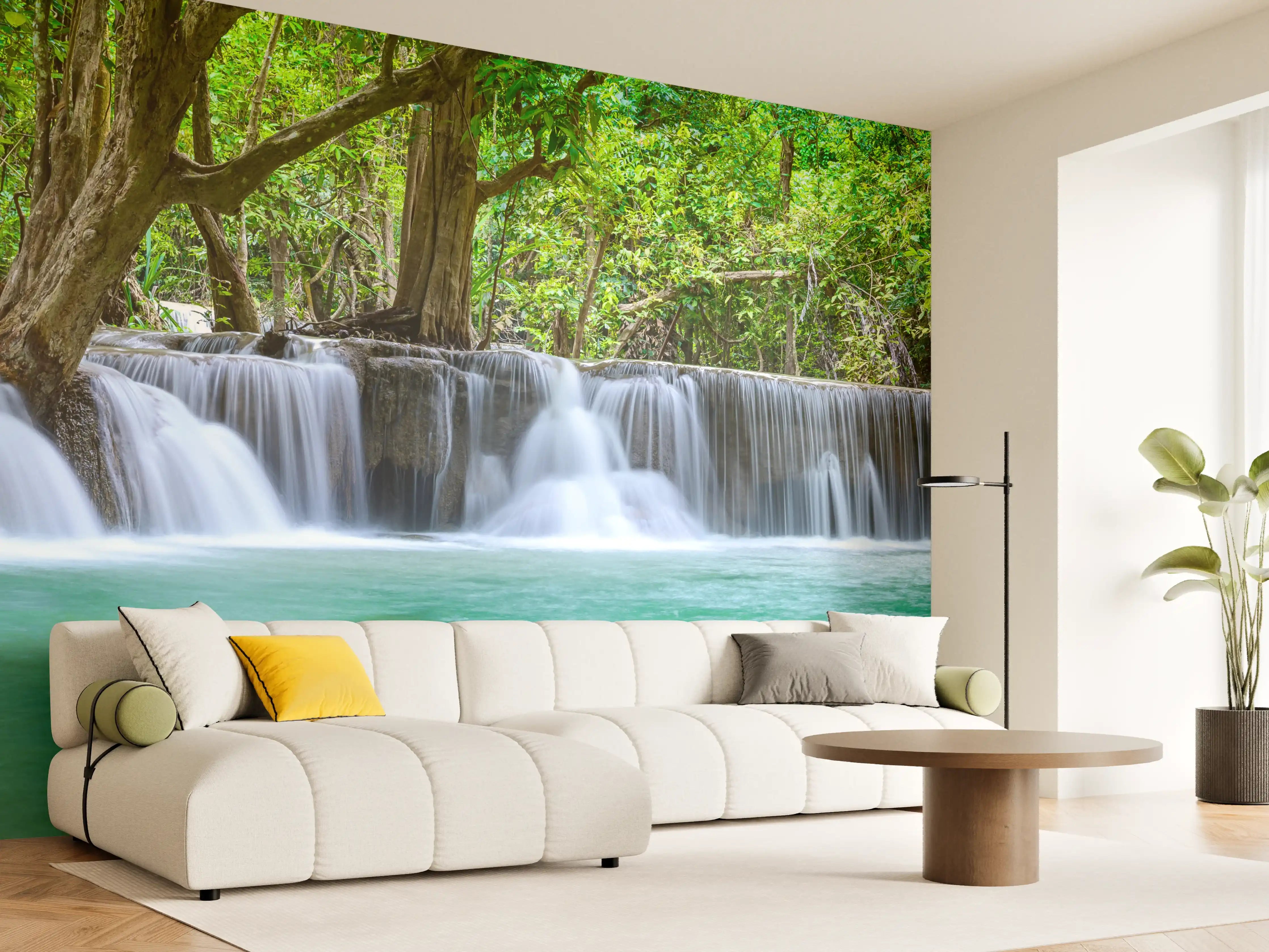 Wandverkleidung Wohnzimmer - Wasserfall tief im tropischen Wald