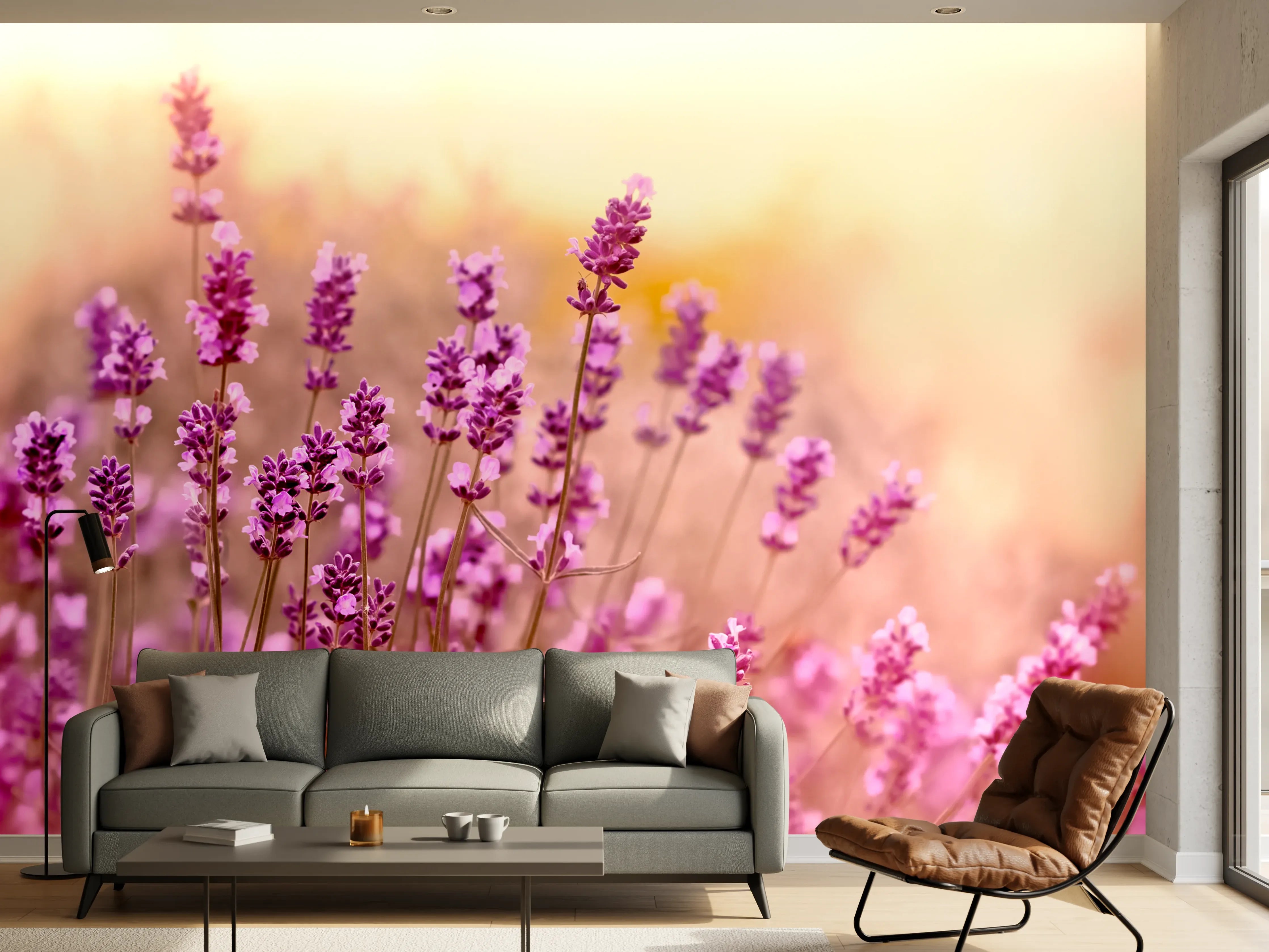 Wandverkleidung Wohnzimmer - Weicher und selektiver Fokus auf Lavendelblüte