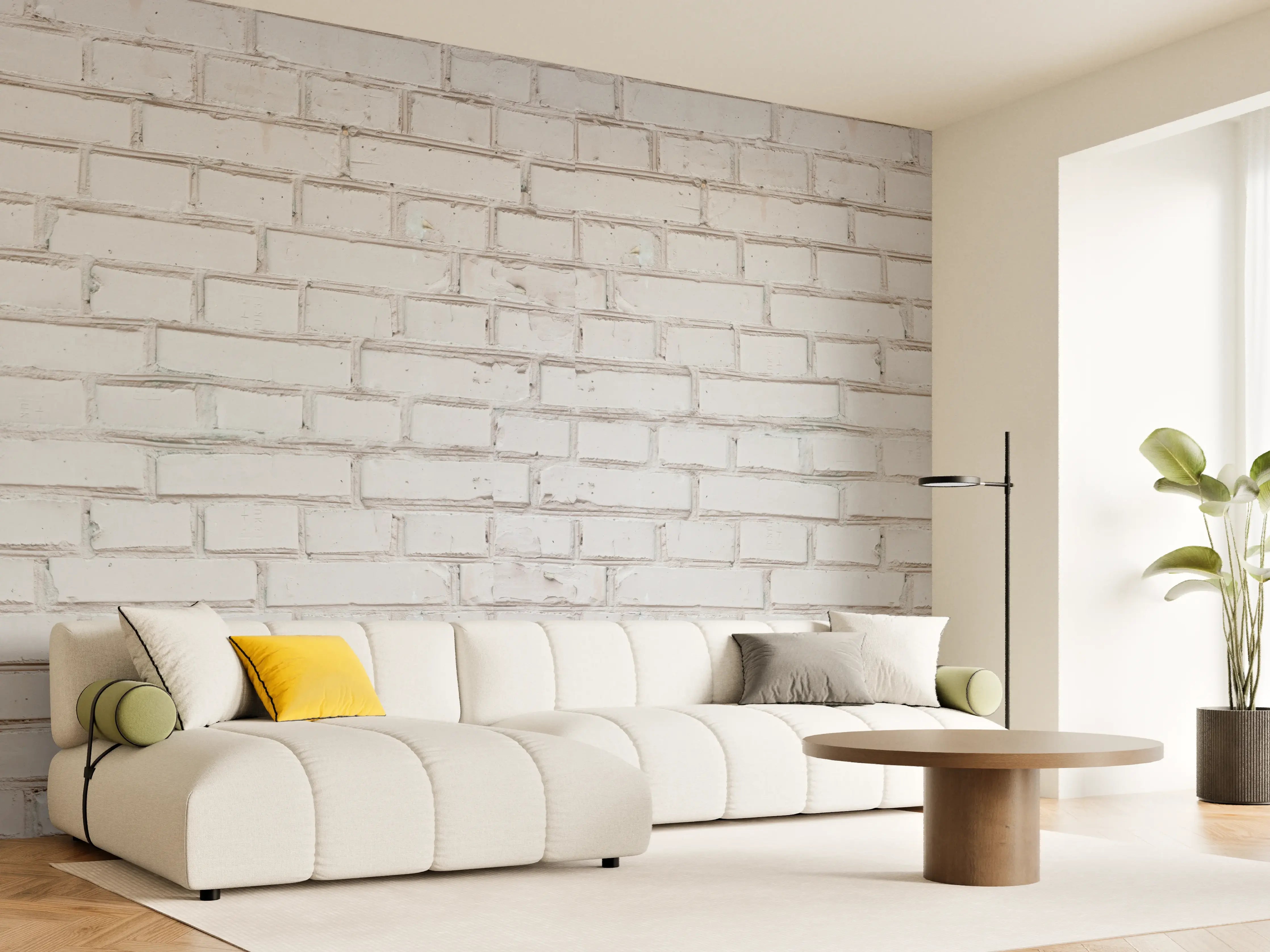 Wandverkleidung Wohnzimmer - Weiß-Beige Ziegelsteinmauer