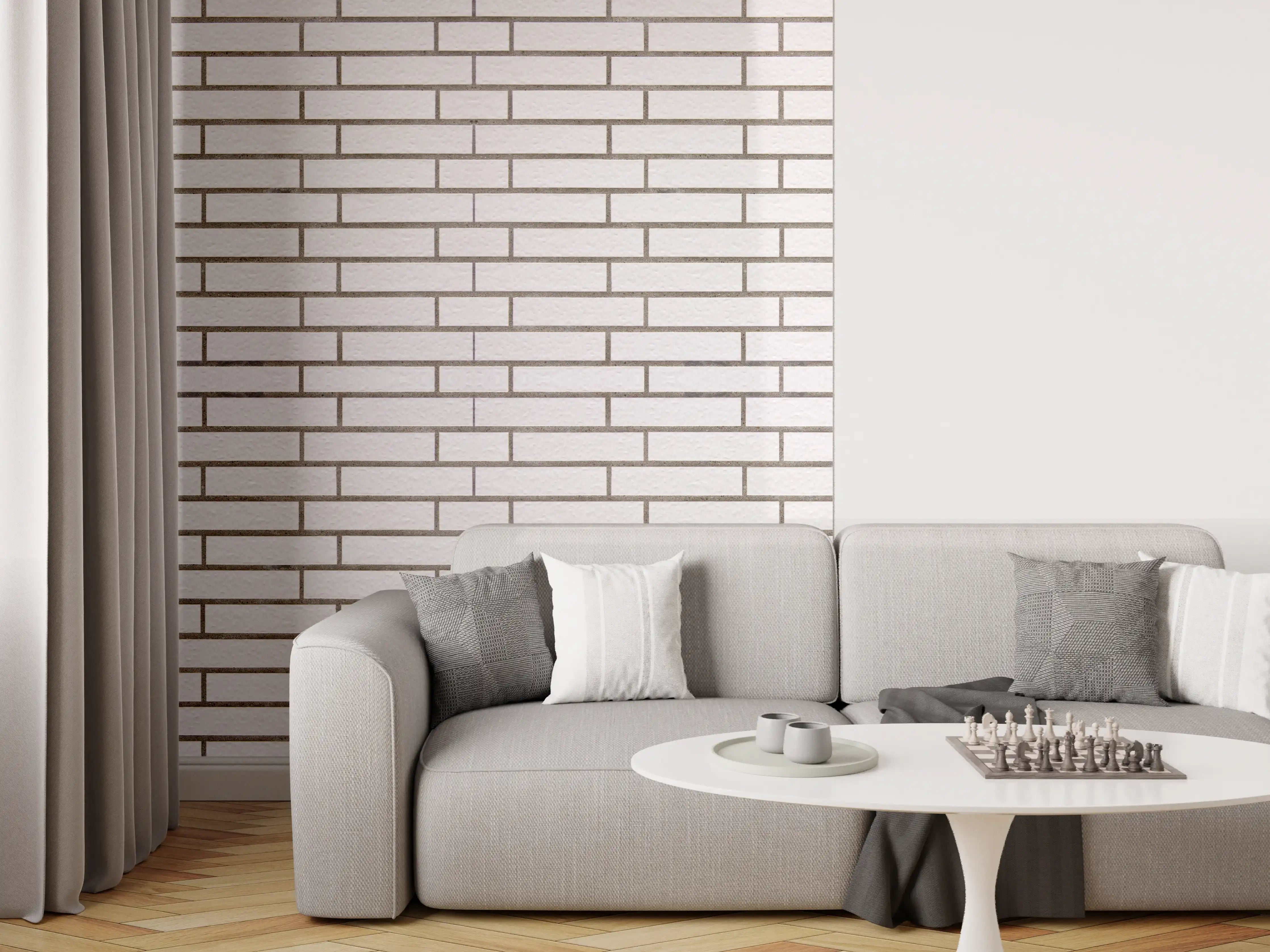 Wandverkleidung Wohnzimmer - Weiß-Brauner Backsteinmauer