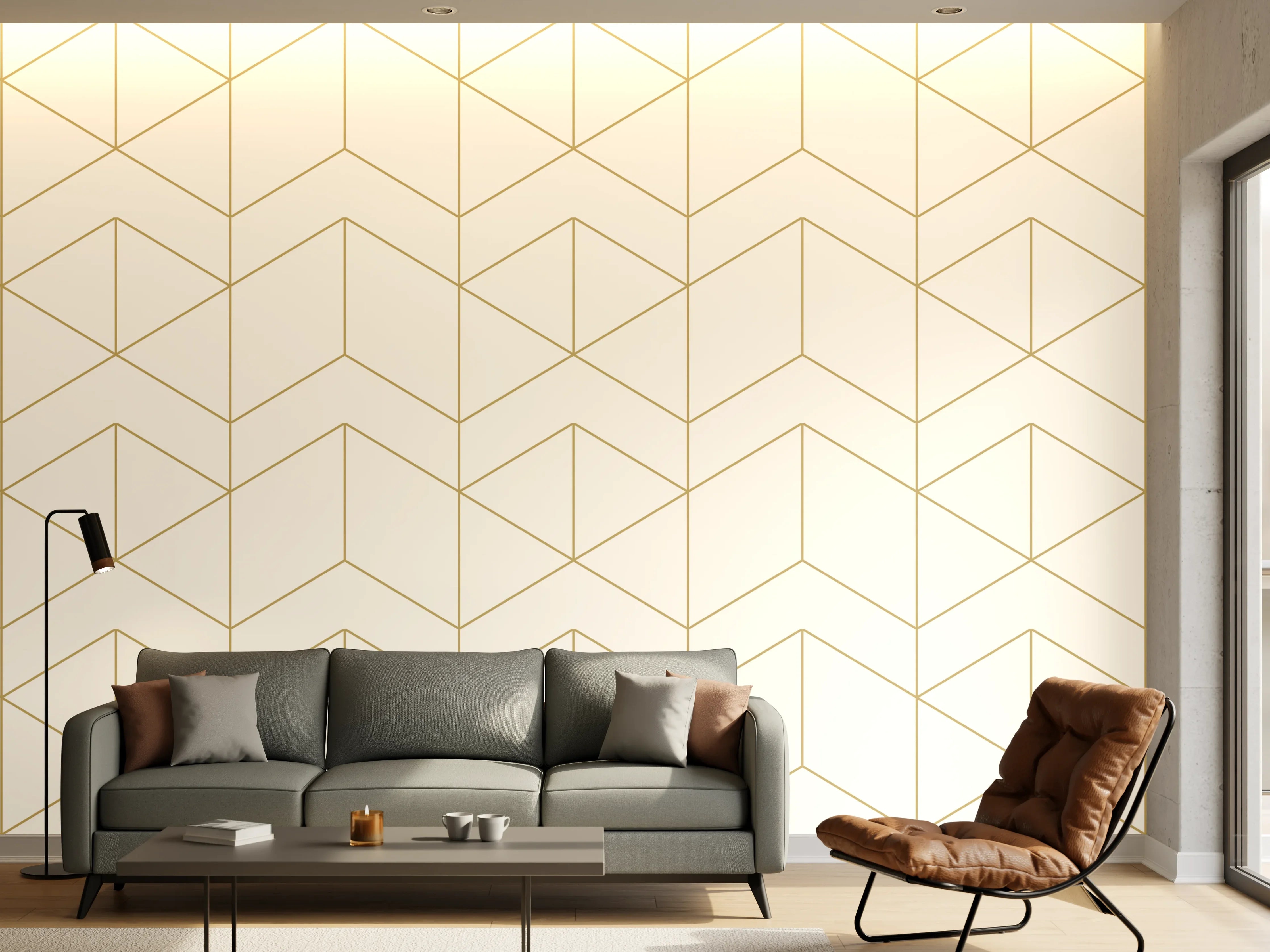 Wandverkleidung Wohnzimmer - Weiß-Goldene Muster Tapete