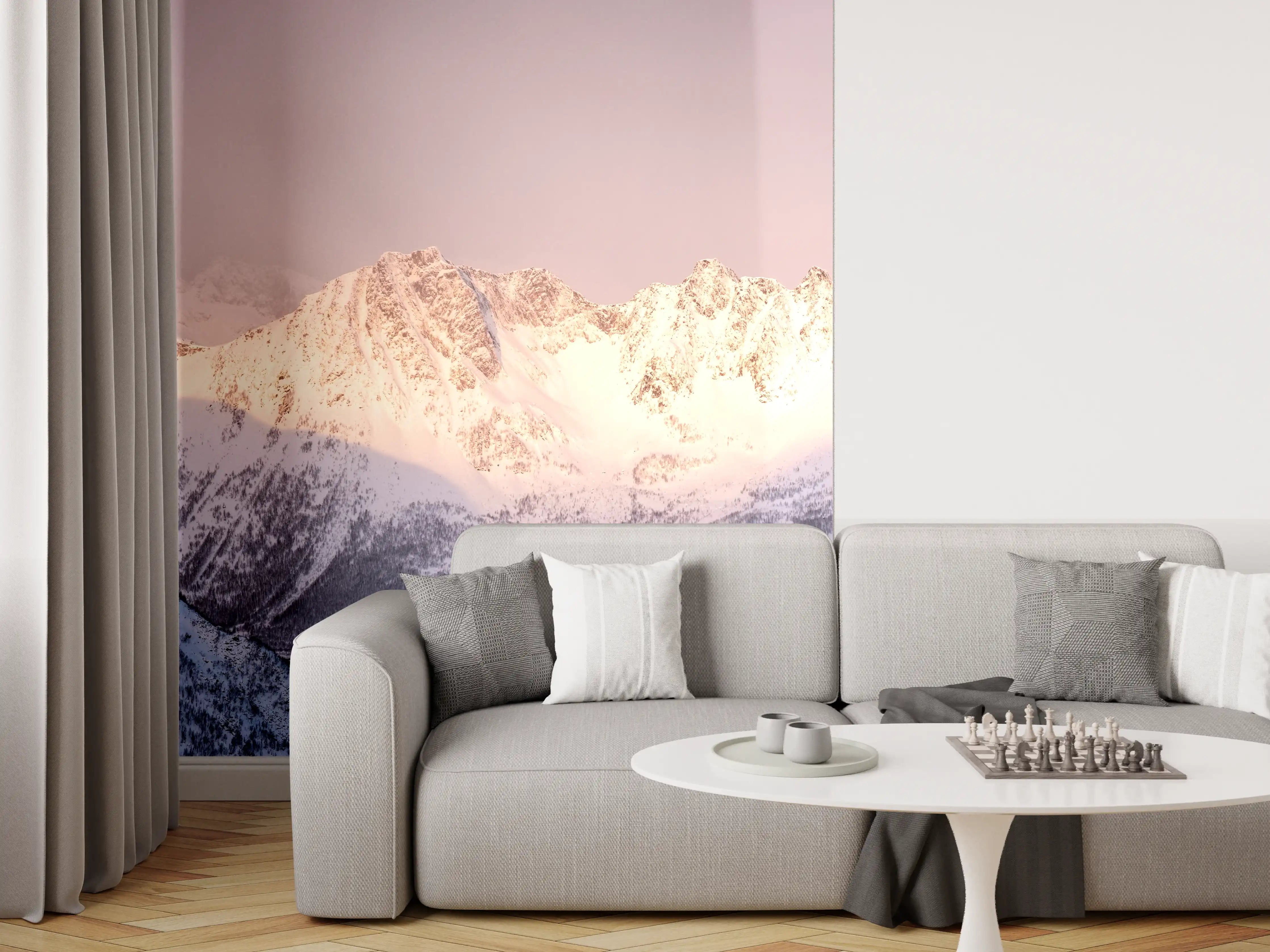 Wandverkleidung Wohnzimmer - Weiß-Grau-Blau Bergpanorama Norwegen