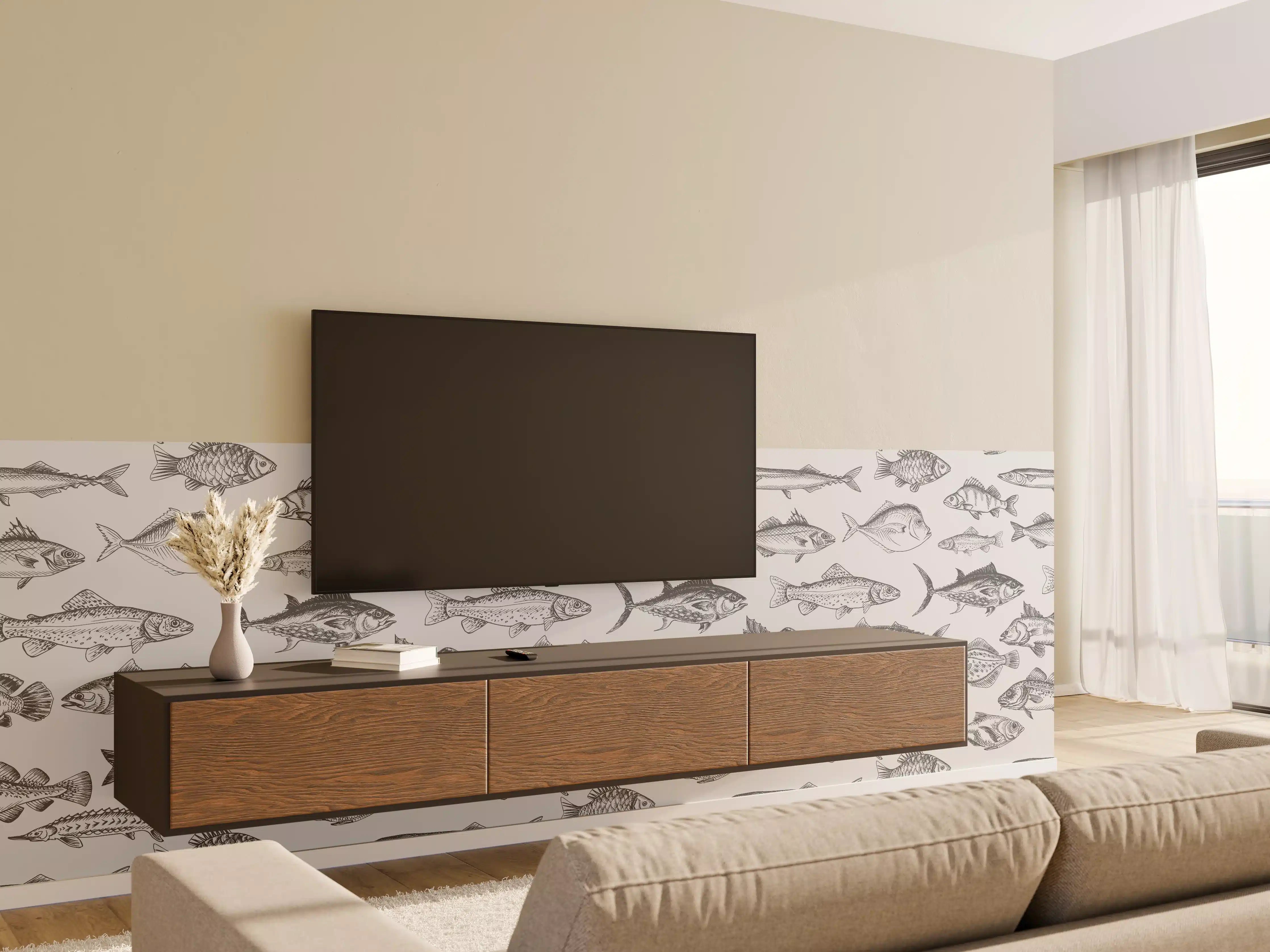 Wandverkleidung Wohnzimmer - Weiß-Grau Fischmuster