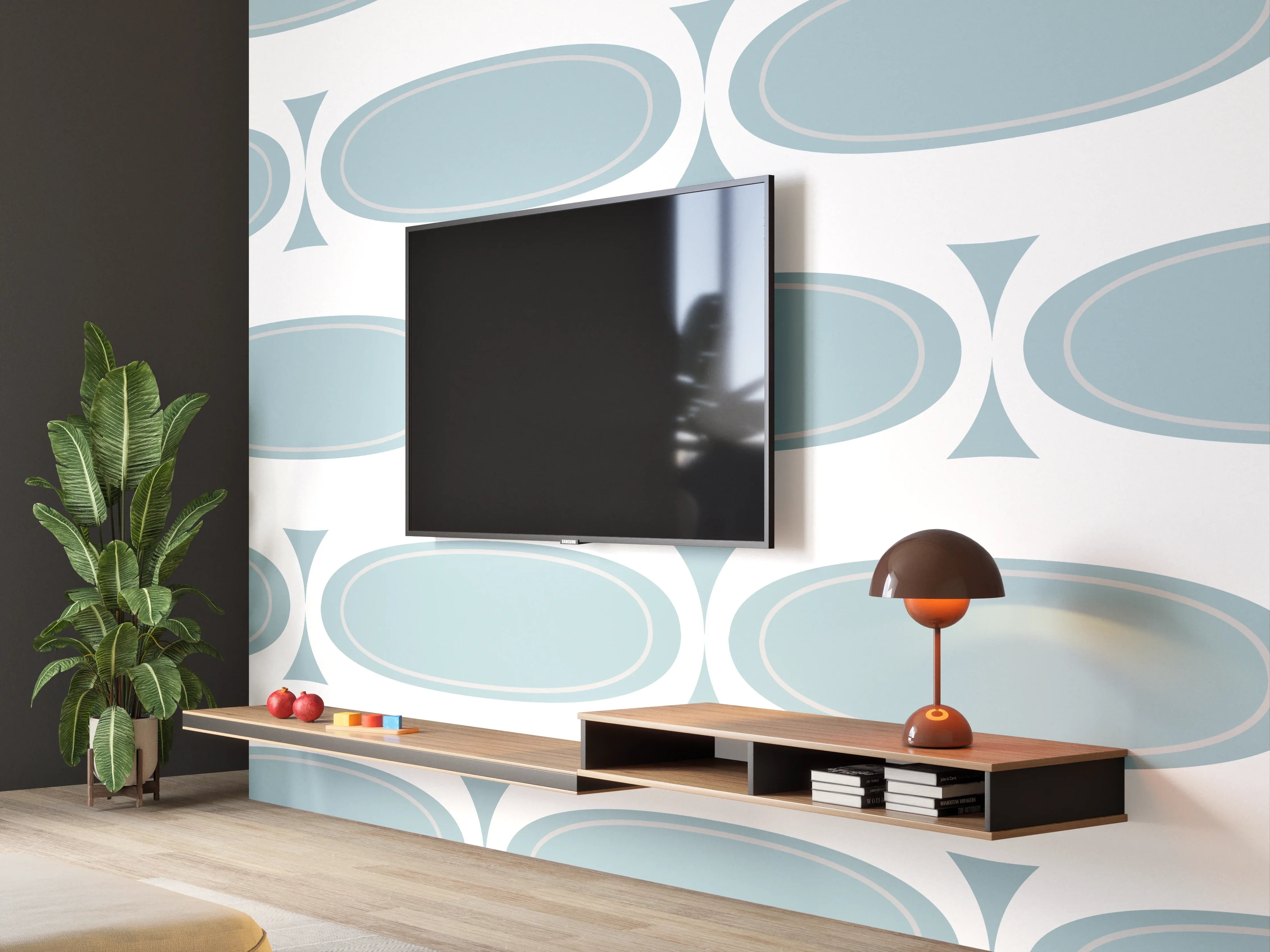 Wandverkleidung Wohnzimmer - Weiß-Grau Grafisches Muster