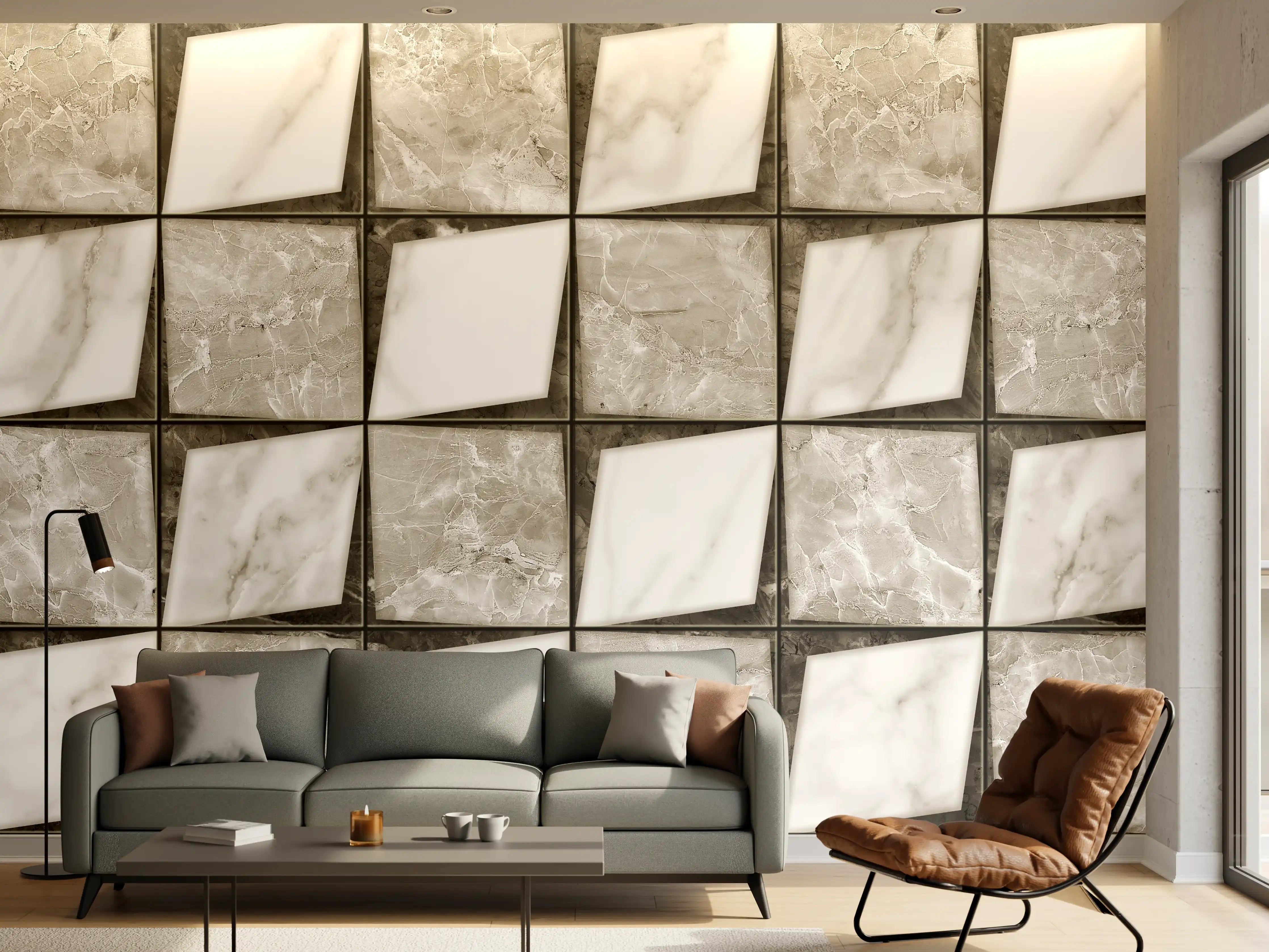 Wandverkleidung Wohnzimmer - Weiß-Grau Keramik Mosaikfliesen