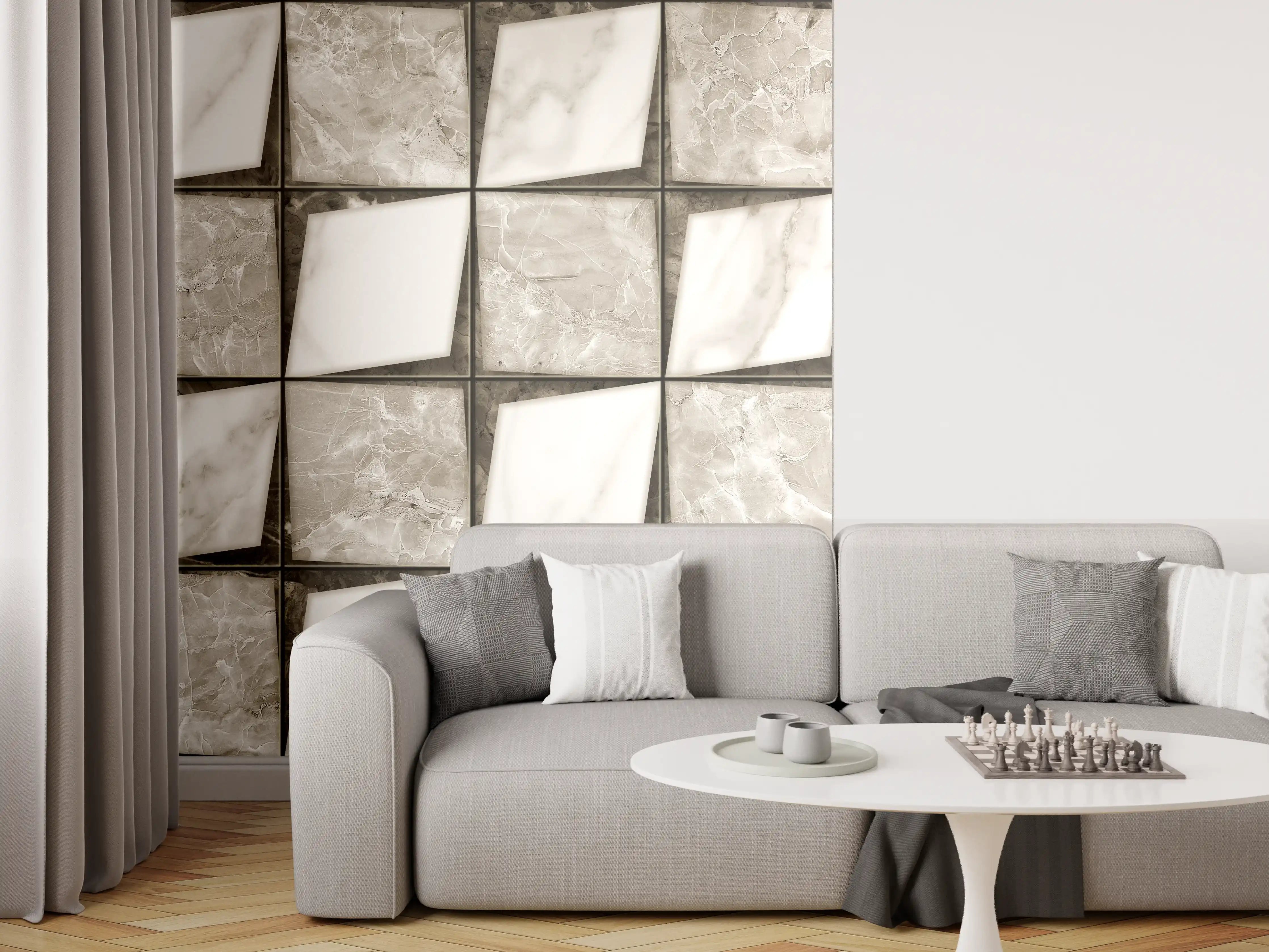 Wandverkleidung Wohnzimmer - Weiß-Grau Keramik Mosaikfliesen