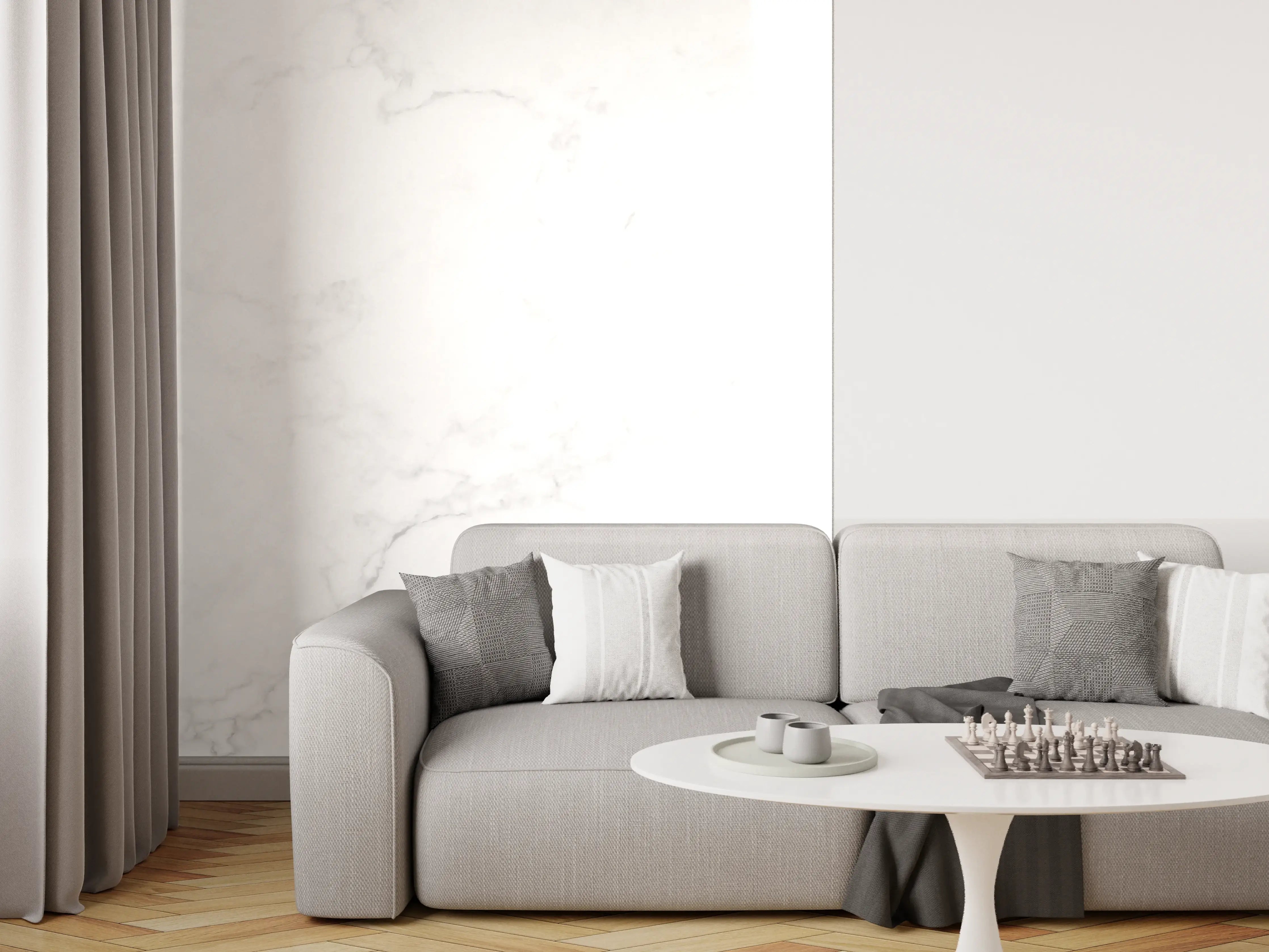 Wandverkleidung Wohnzimmer - Weiß-Grau Marmor Textur