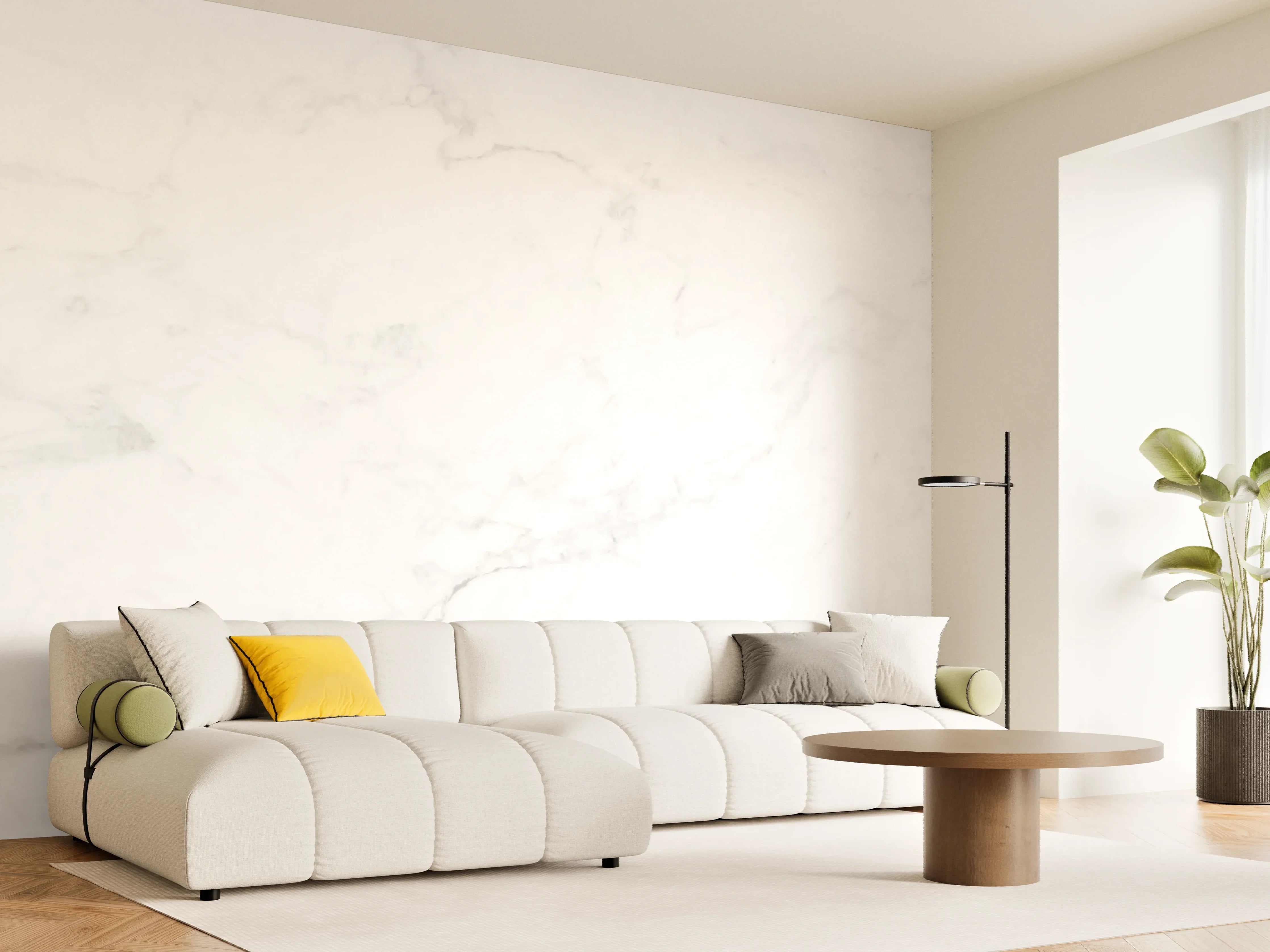 Wandverkleidung Wohnzimmer - Weiß-Grau Marmor Textur
