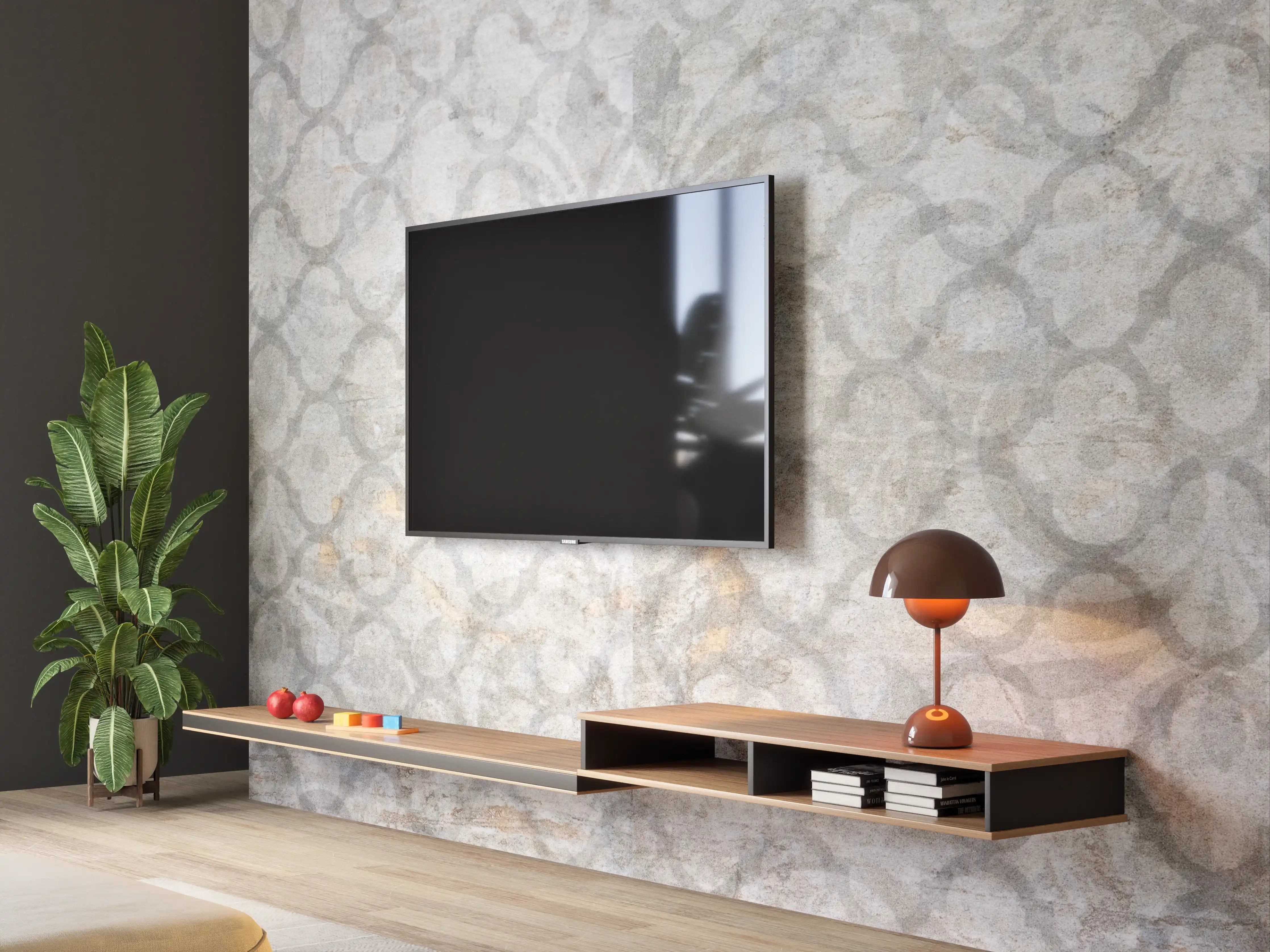Wandverkleidung Wohnzimmer - Weiß-Grau Vintage Damask-Tapete