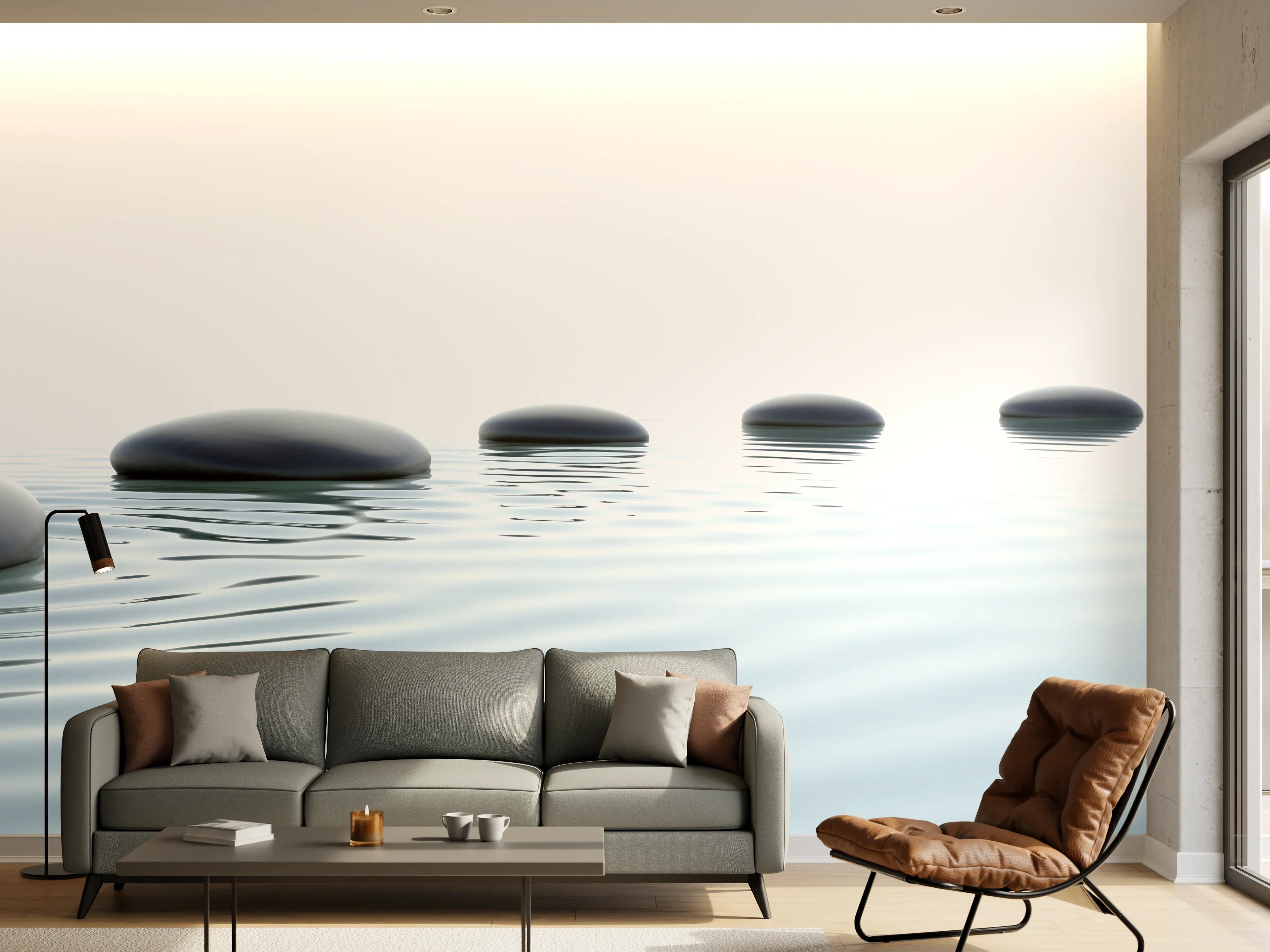Wandverkleidung Wohnzimmer - Weiß-Grau Wassersteine